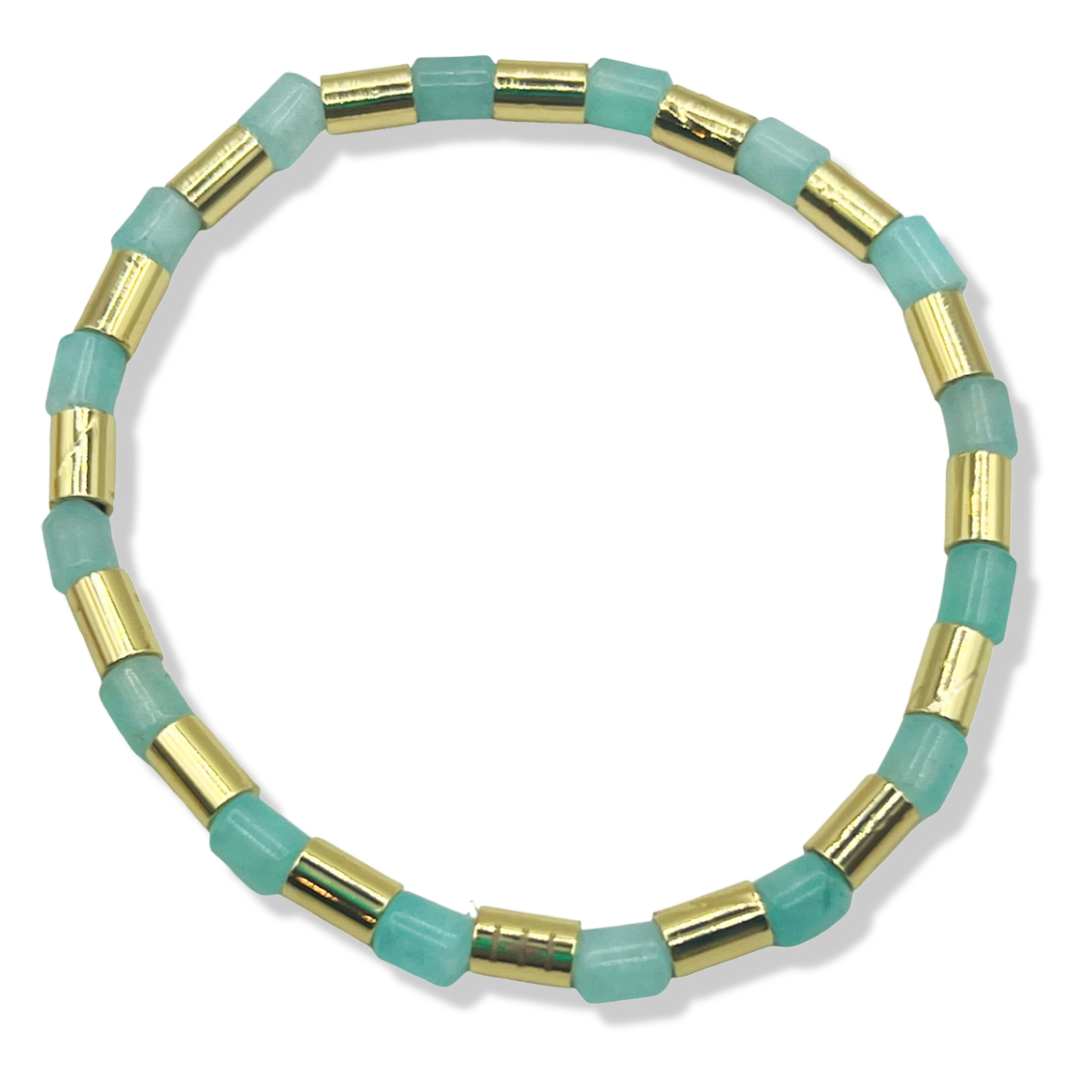 Bracelet with aquamarine and gold cylindrical beads by HOLST+LEE