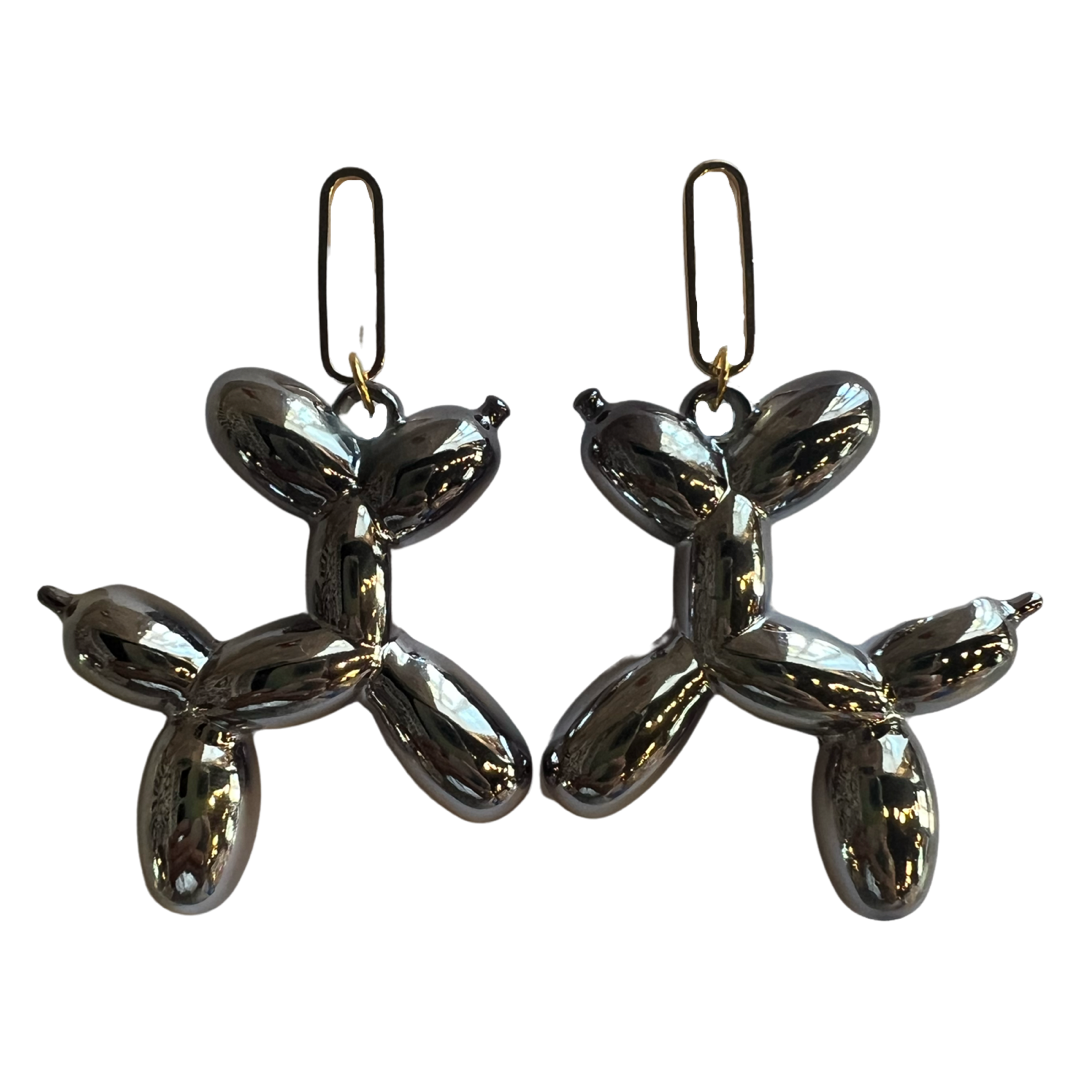 Balloon Dog Earrings Gunmetal