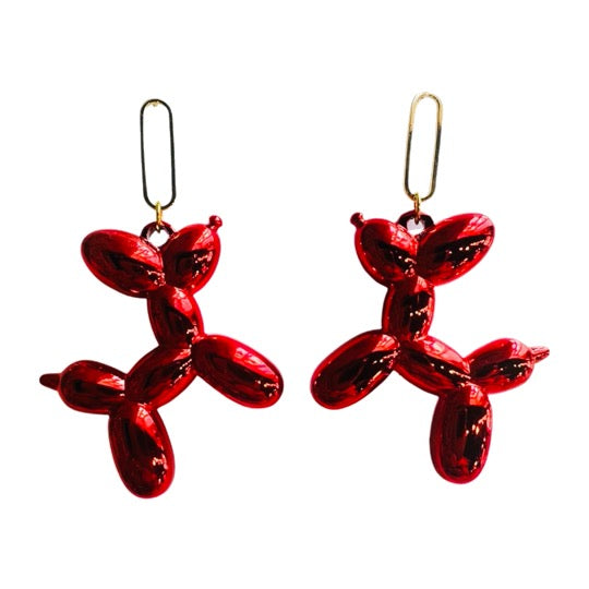 Balloon Dog Earrings Red