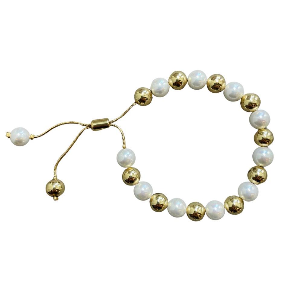 Beaded Gold and Pearl Bracelet 