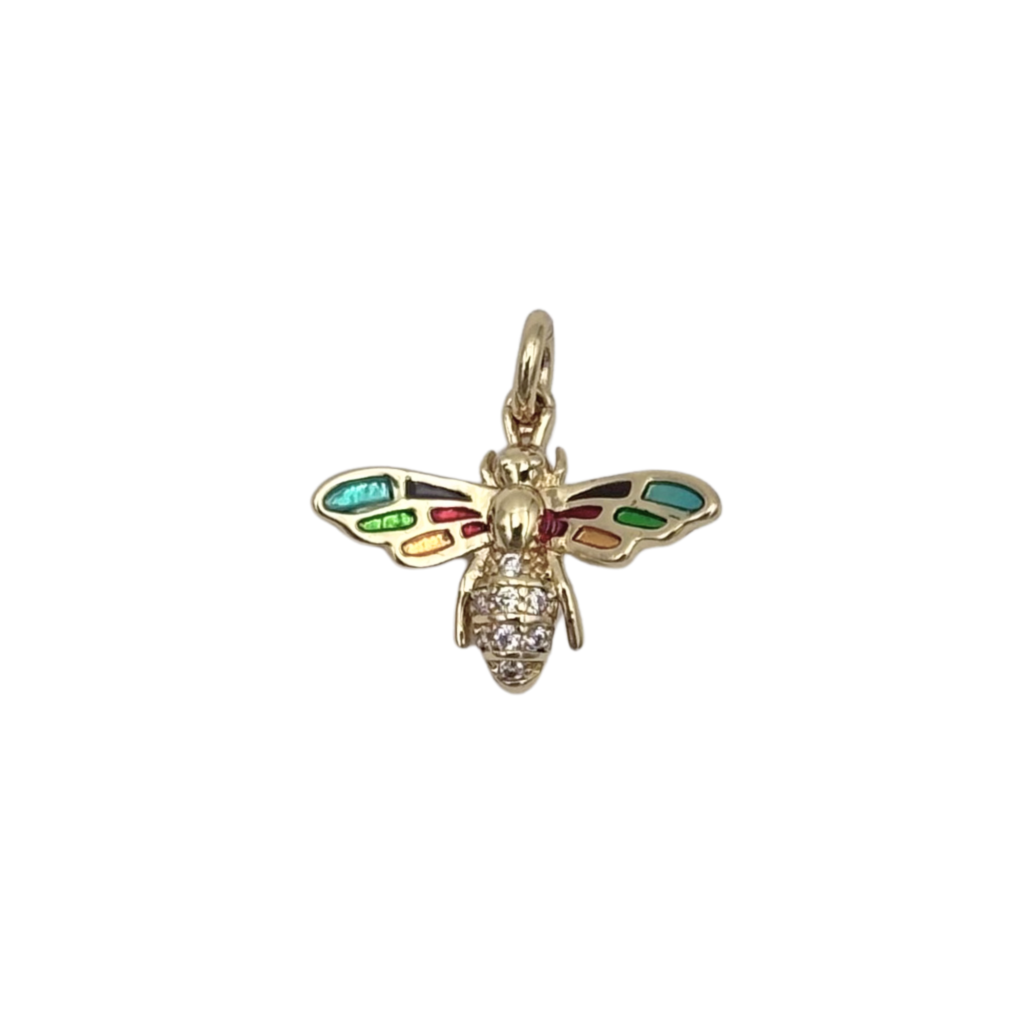 Gold bee charm with pave rhinestone body with enamel colored wings by HOLST+LEE