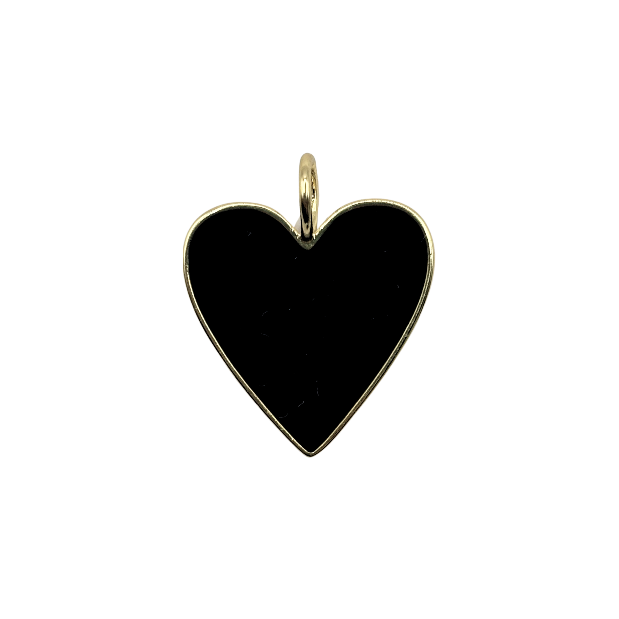 Large gold-rimmed black enamel heart charm with smooth polished face by HOLST+LEE