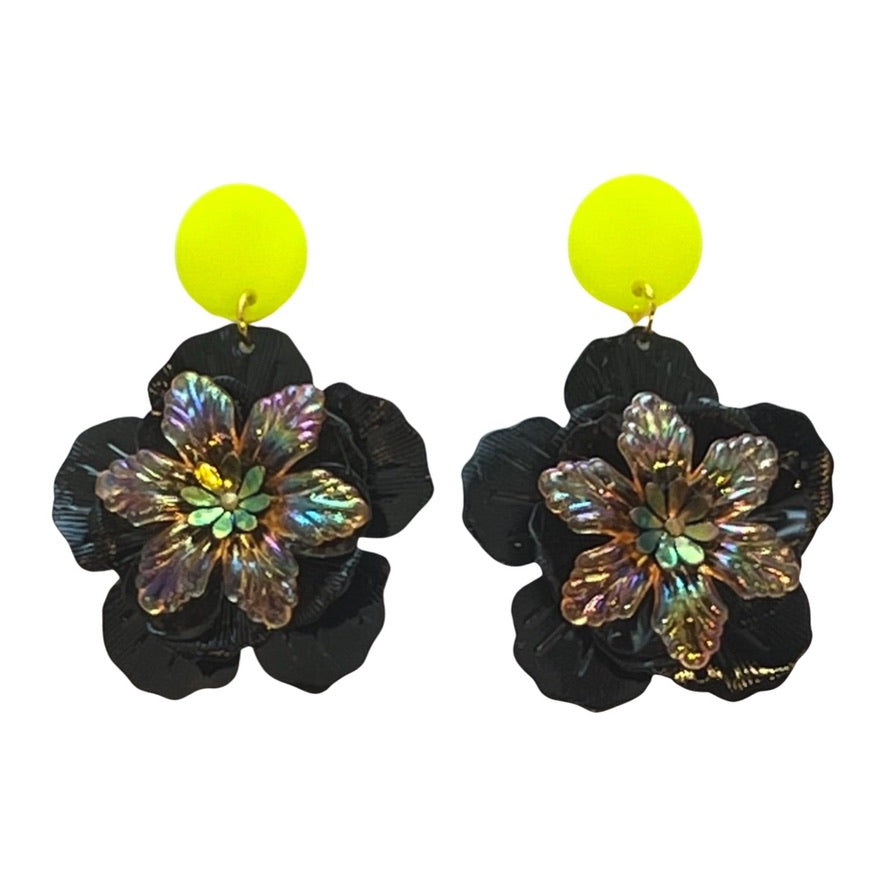 Black Metal Flower Post Earrings