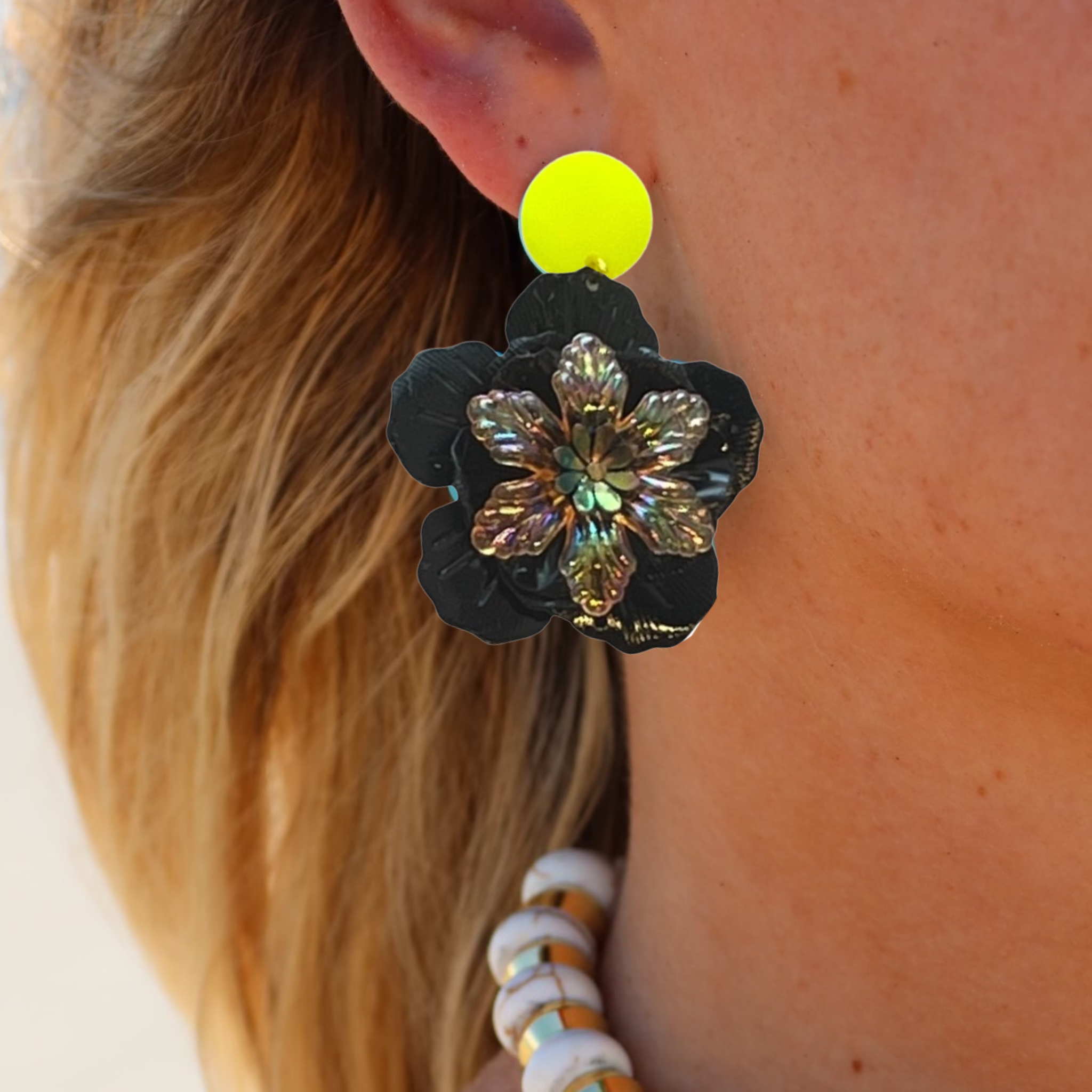 Black Metal Flower Post Earrings