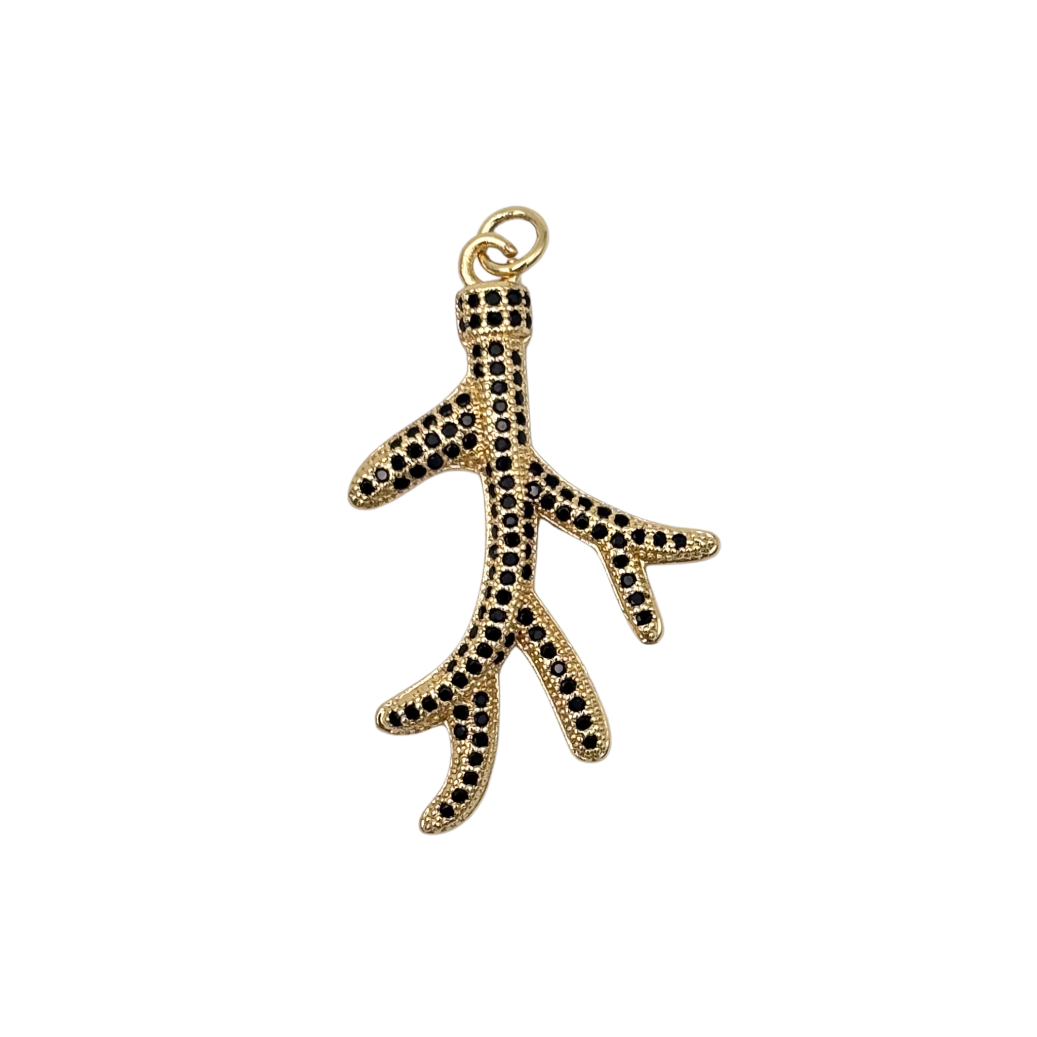 Gold coral branch charm with fully pavé set black rhinestones throughout by HOLST+LEE
