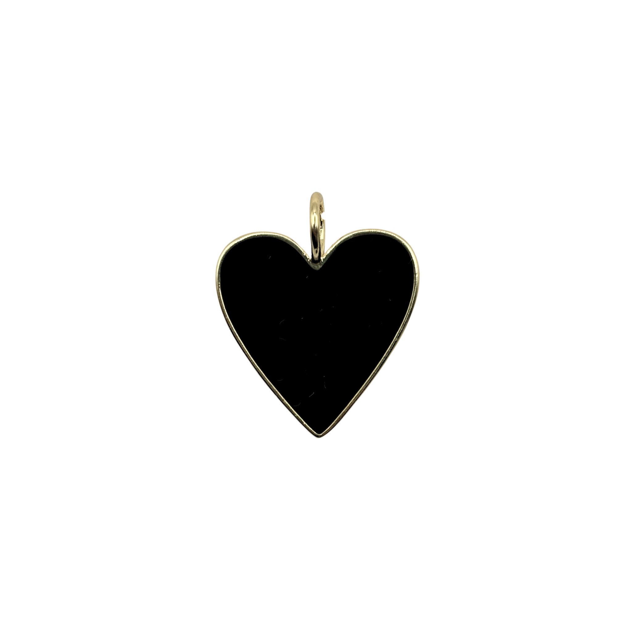 Gold-rimmed black enamel heart charm with smooth polished face by HOLST+LEE