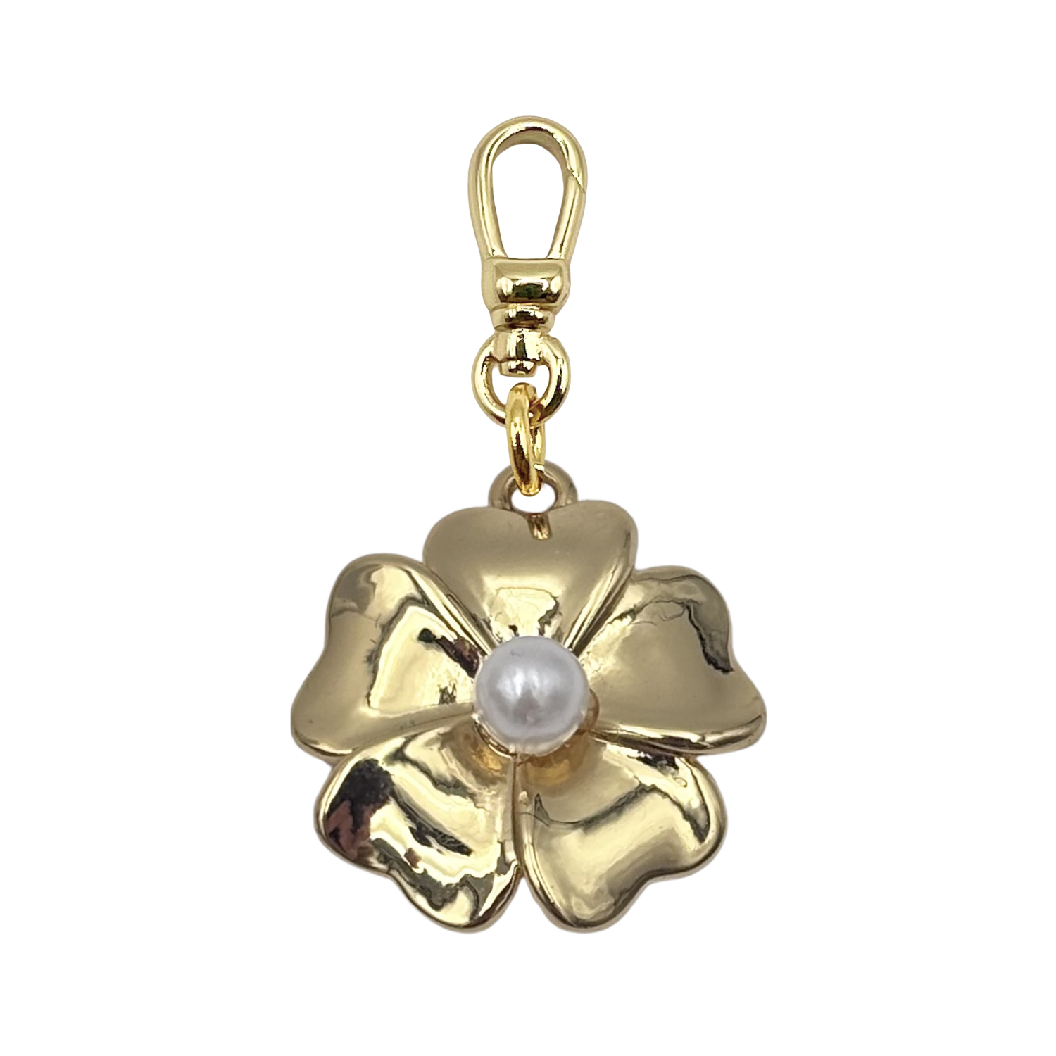 Gold flower charm with a pearl with a charm clip by HOLST+LEE