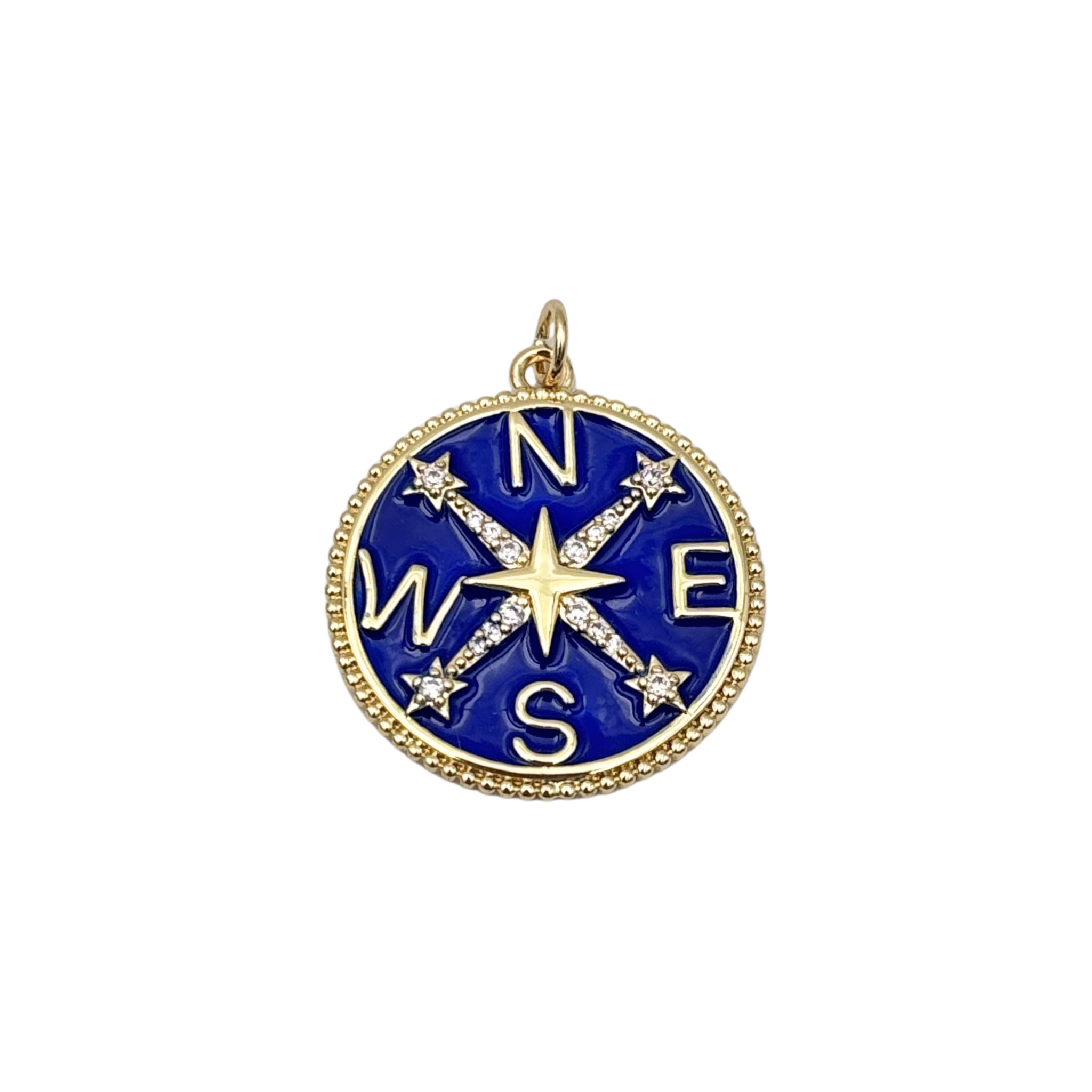 Blue compass charm with diamond star points, cardinal directions by HOLST+LEE