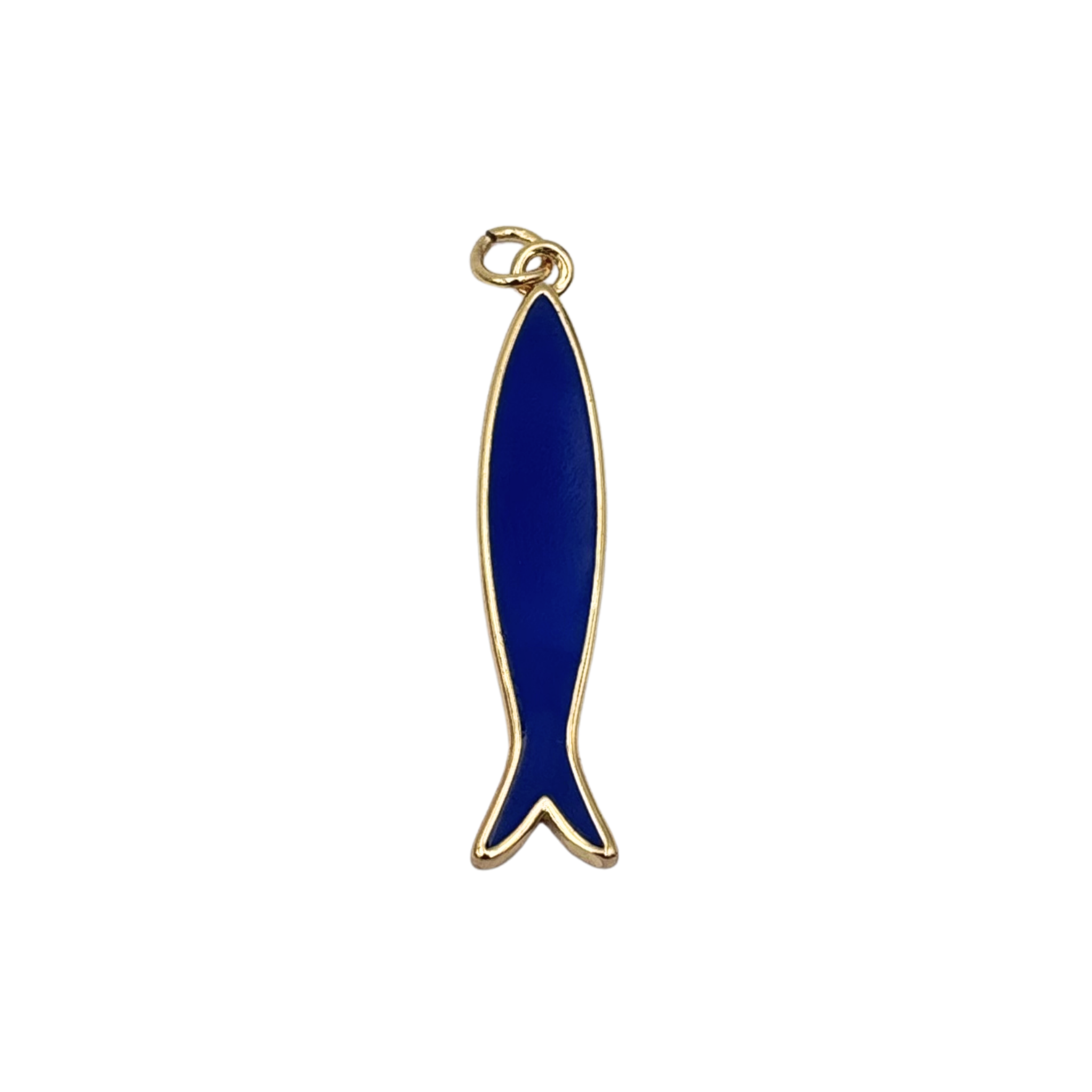 Blue enamel fish pendant with gold outline by HOLST+LEE