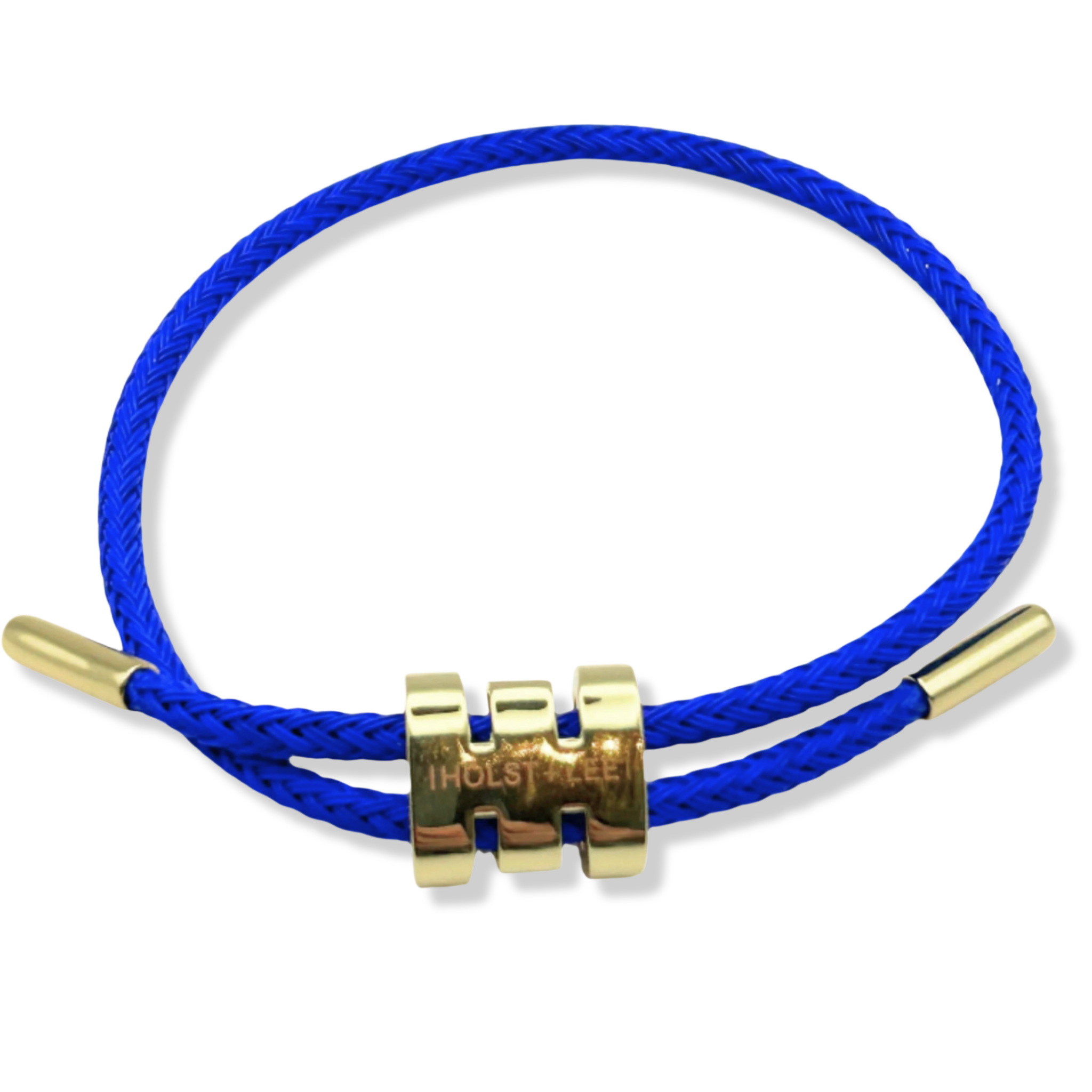 Blue braided rope bracelet with gold sliding clasp by HOLST+LEE