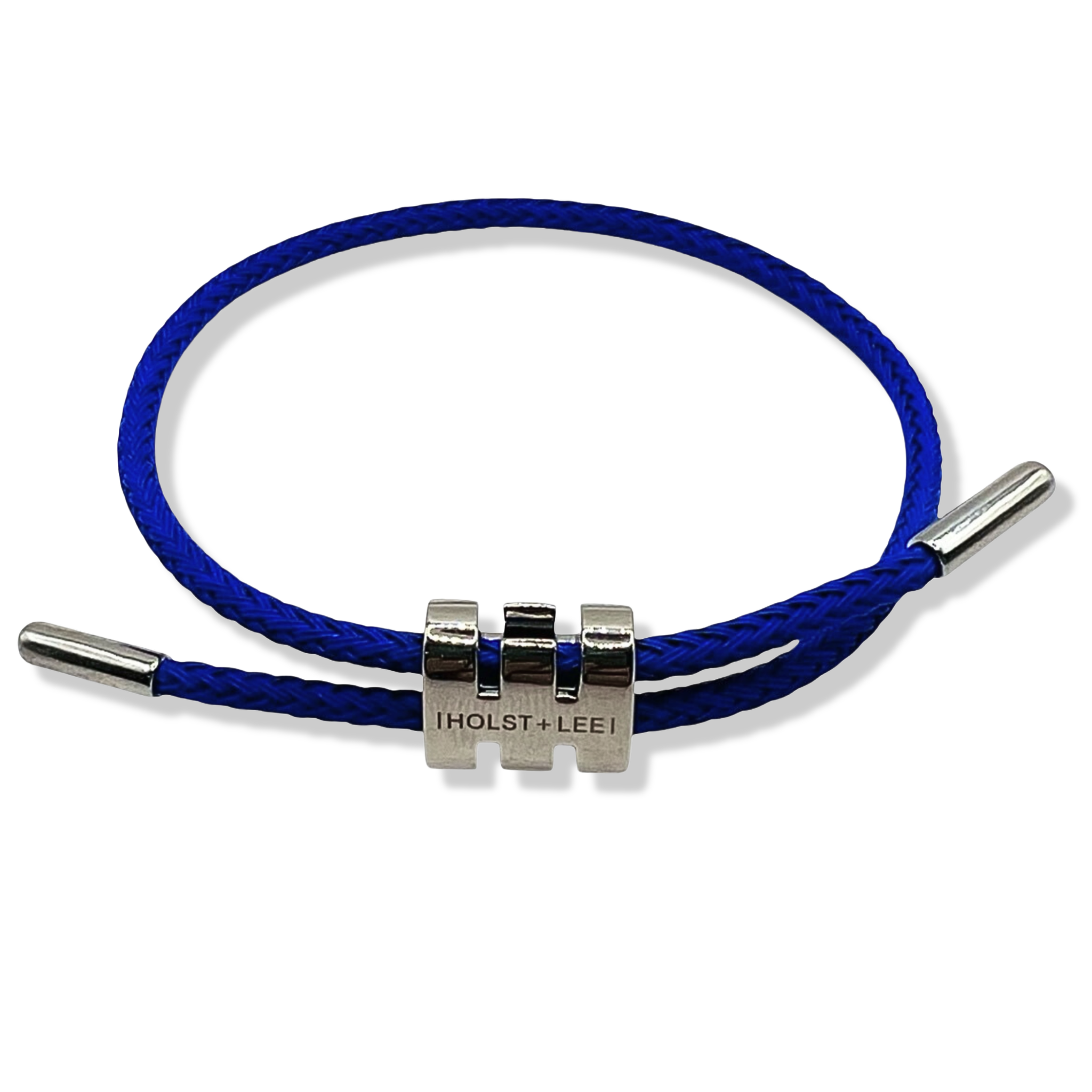 Blue braided rope bracelet with silver sliding clasp by HOLST+LEE