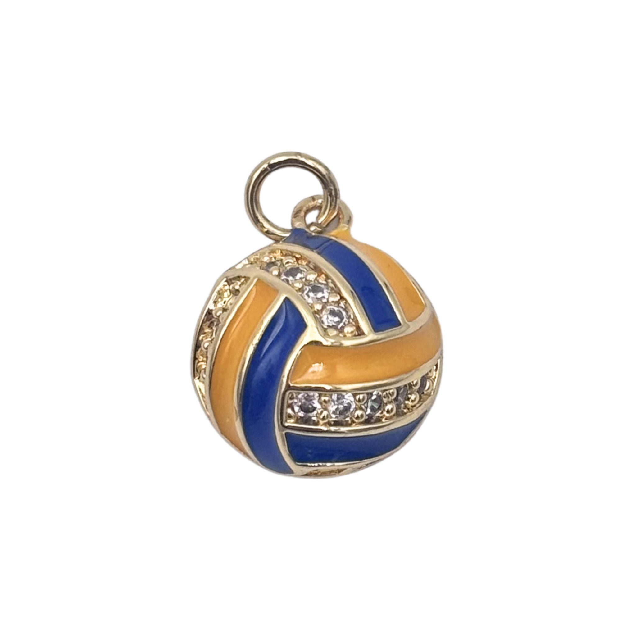 Yellow and blue striped volleyball charm with embedded pavé rhinestone stripesby HOLST+LEE