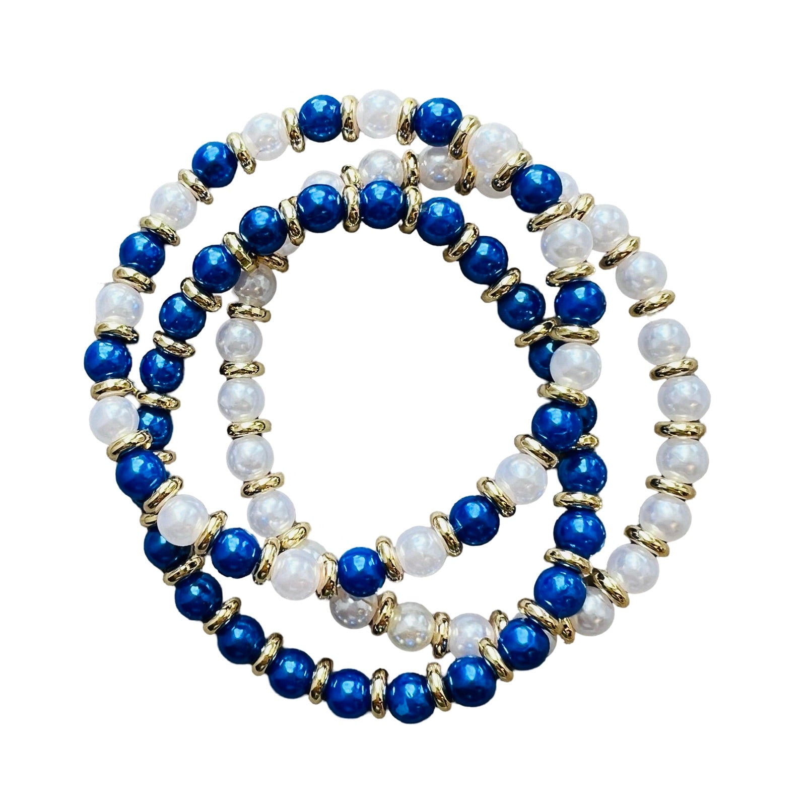 Bracelet set with a combination of blue and white beads and gold-filled hardware by HOLST+LEE