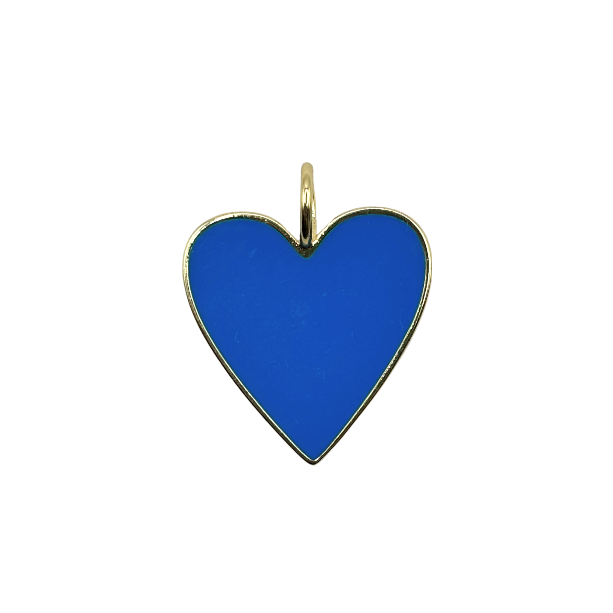 Large gold-rimmed bright blue enamel heart charm with smooth polished face by HOLST+LEE