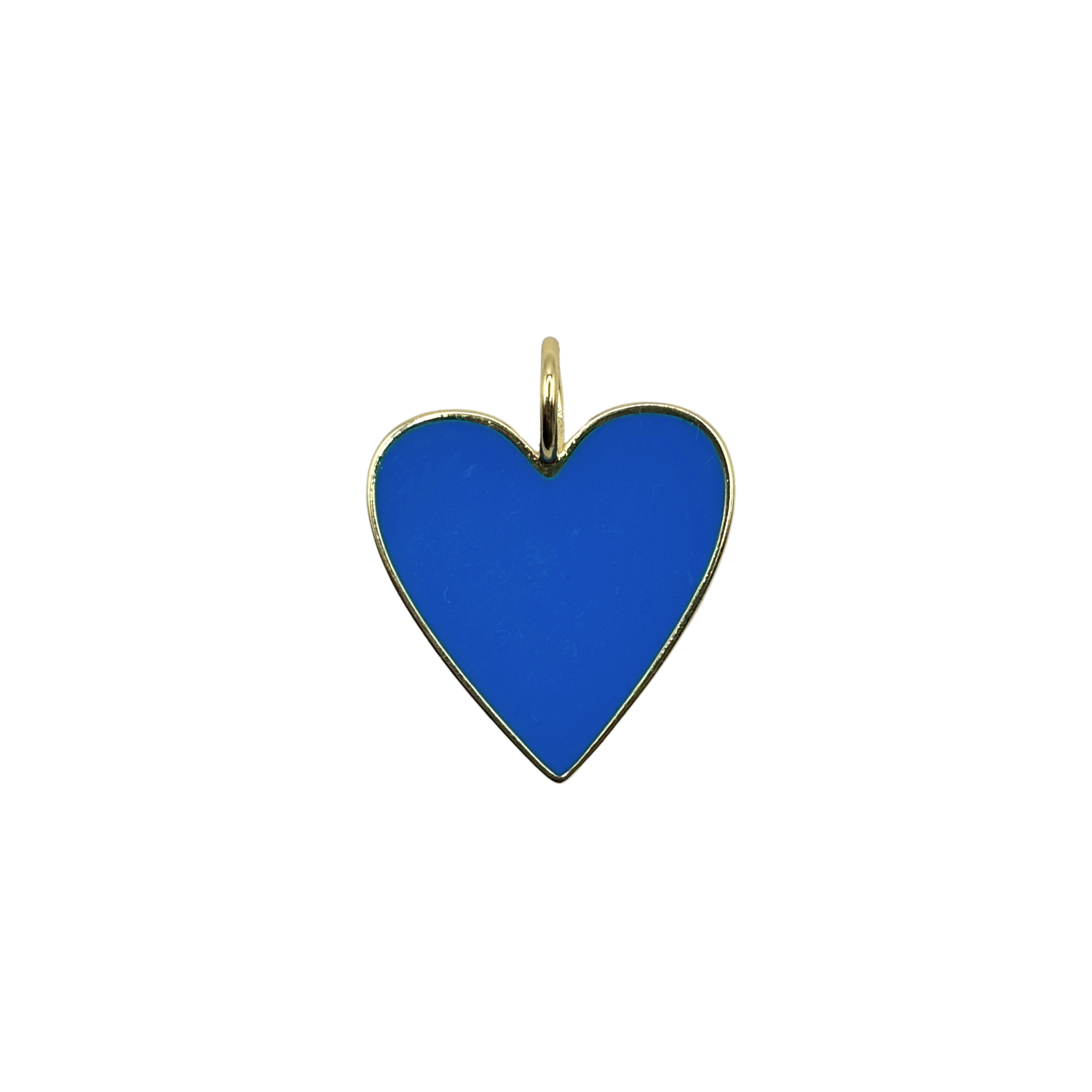 Gold-rimmed bright blue enamel heart charm with smooth polished face by HOLST+LEE