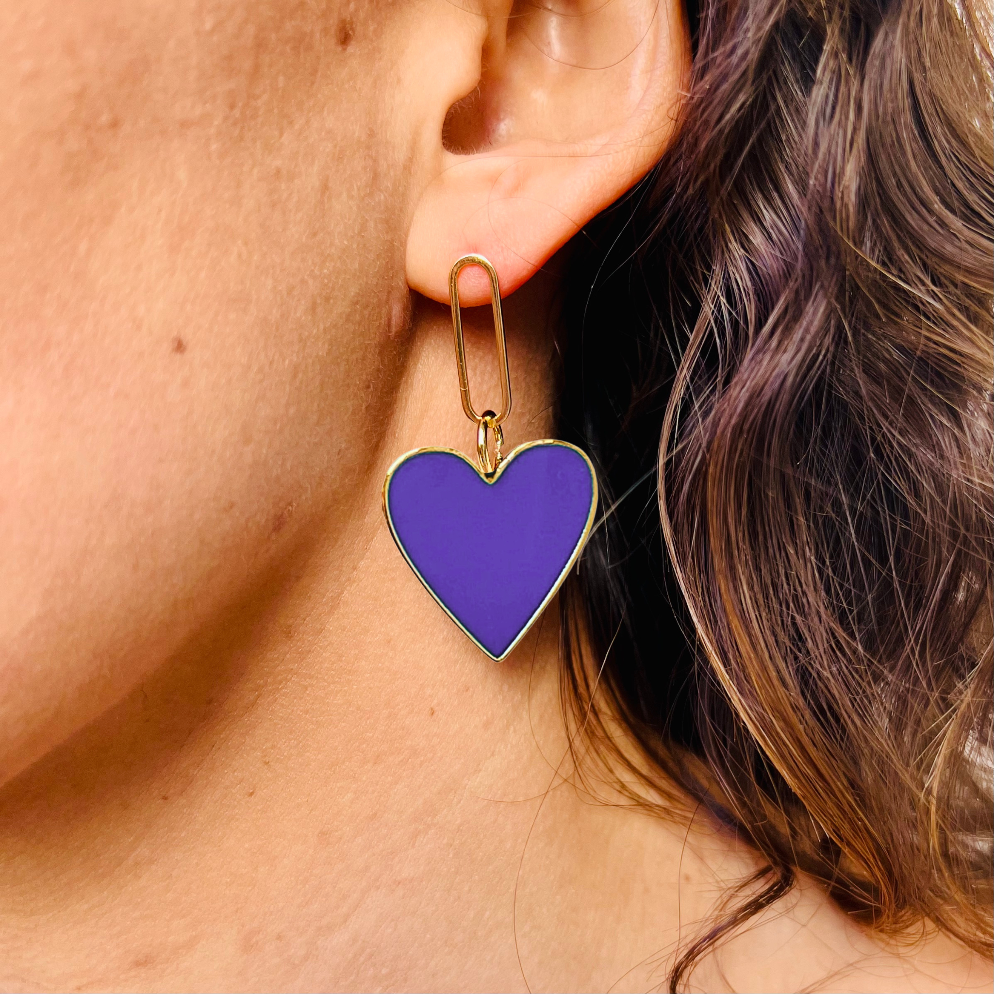 Bright Purple Hearts on Fire Earrings 