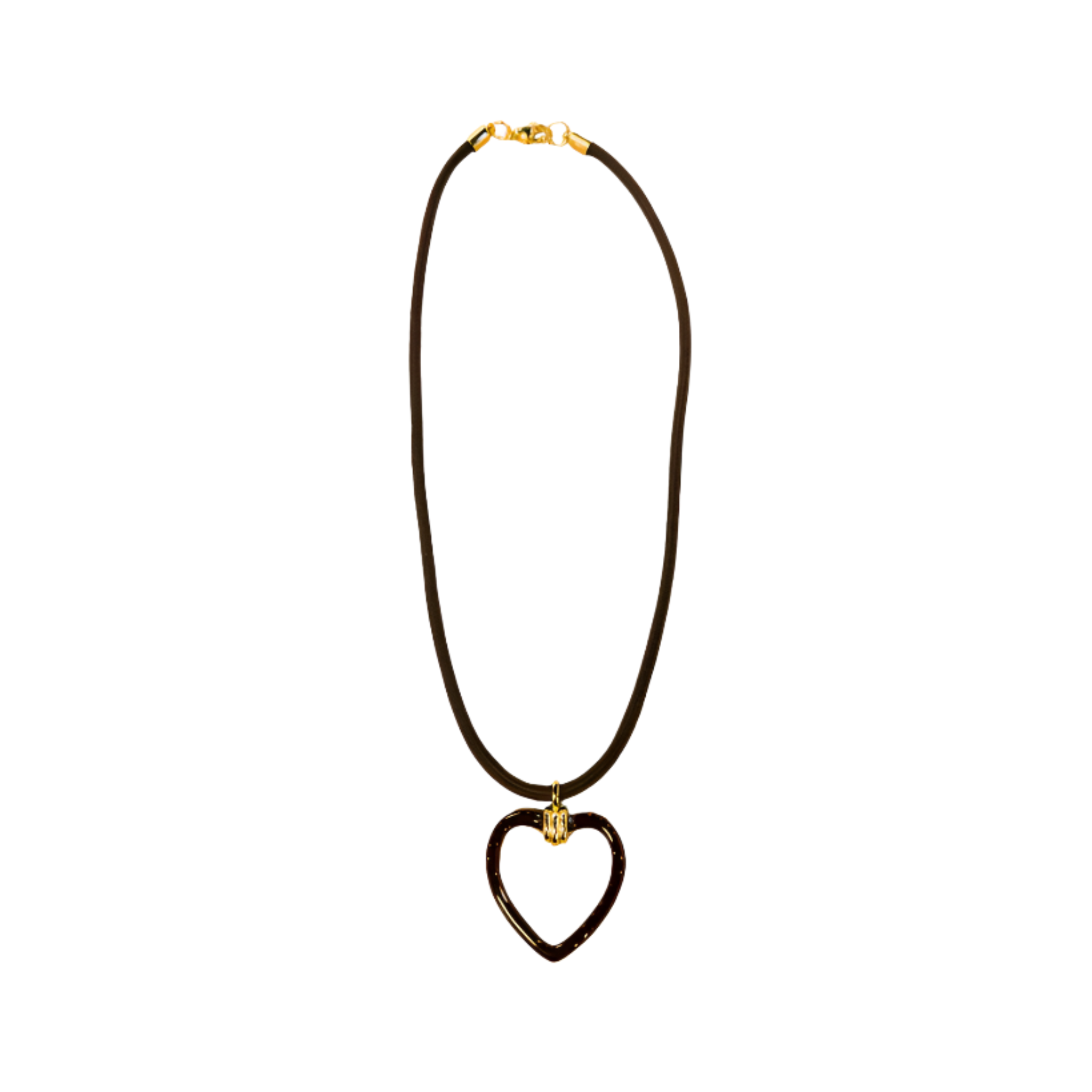 Brown colored paracord necklace with  gold-filled and brown enamel heart-shaped charm by HOLST+LEE