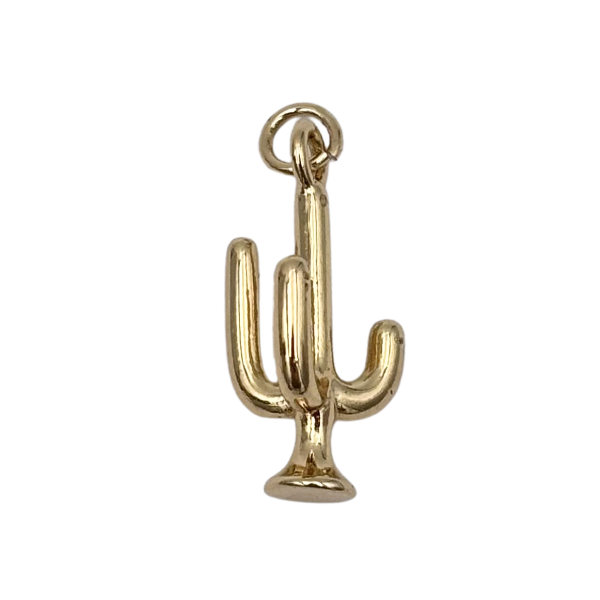 Gold saguaro cactus charm with twin arms and smooth polished finish by HOLST+LEE