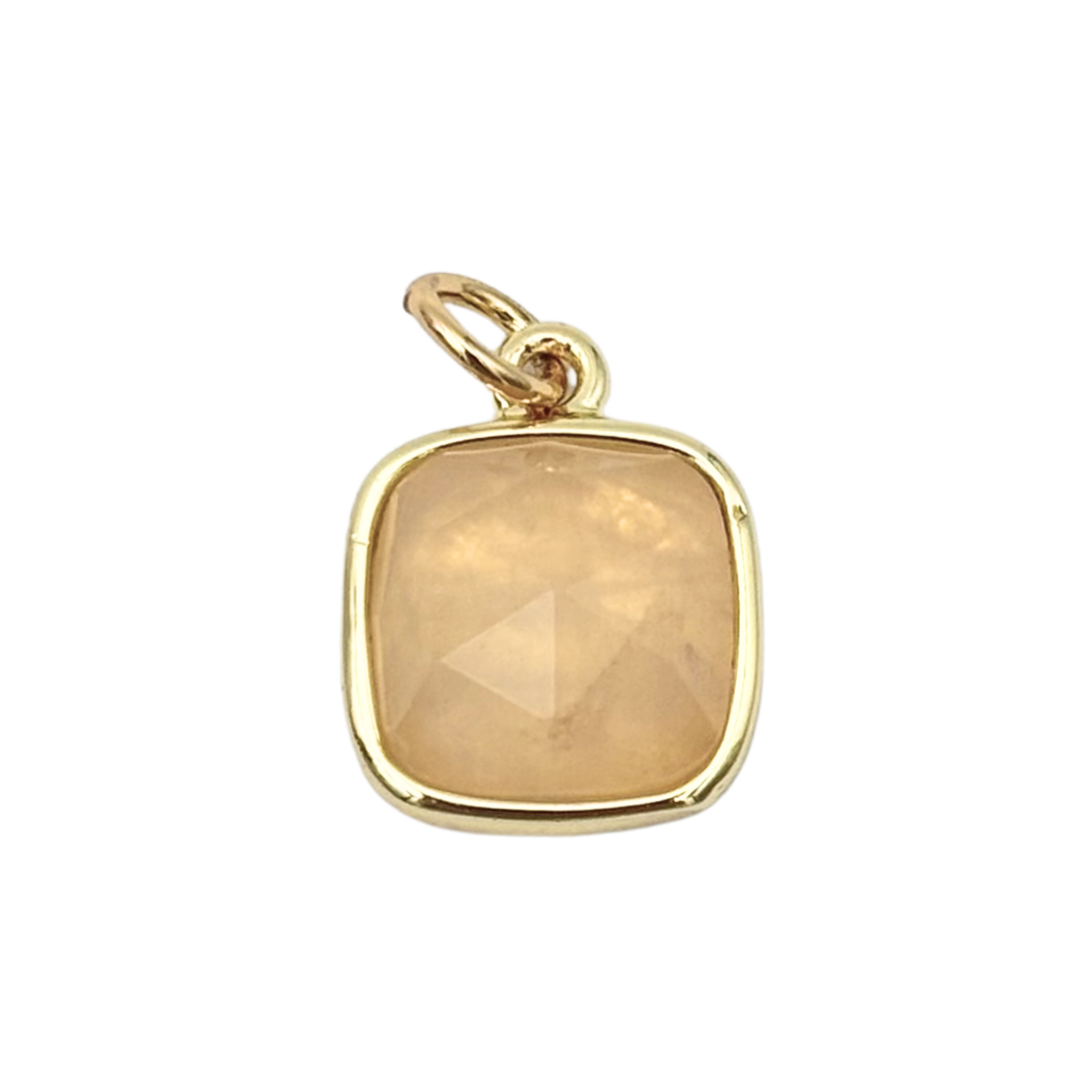 Gold cushion-bezel pendant with faceted calcite stone by HOLST+LEE