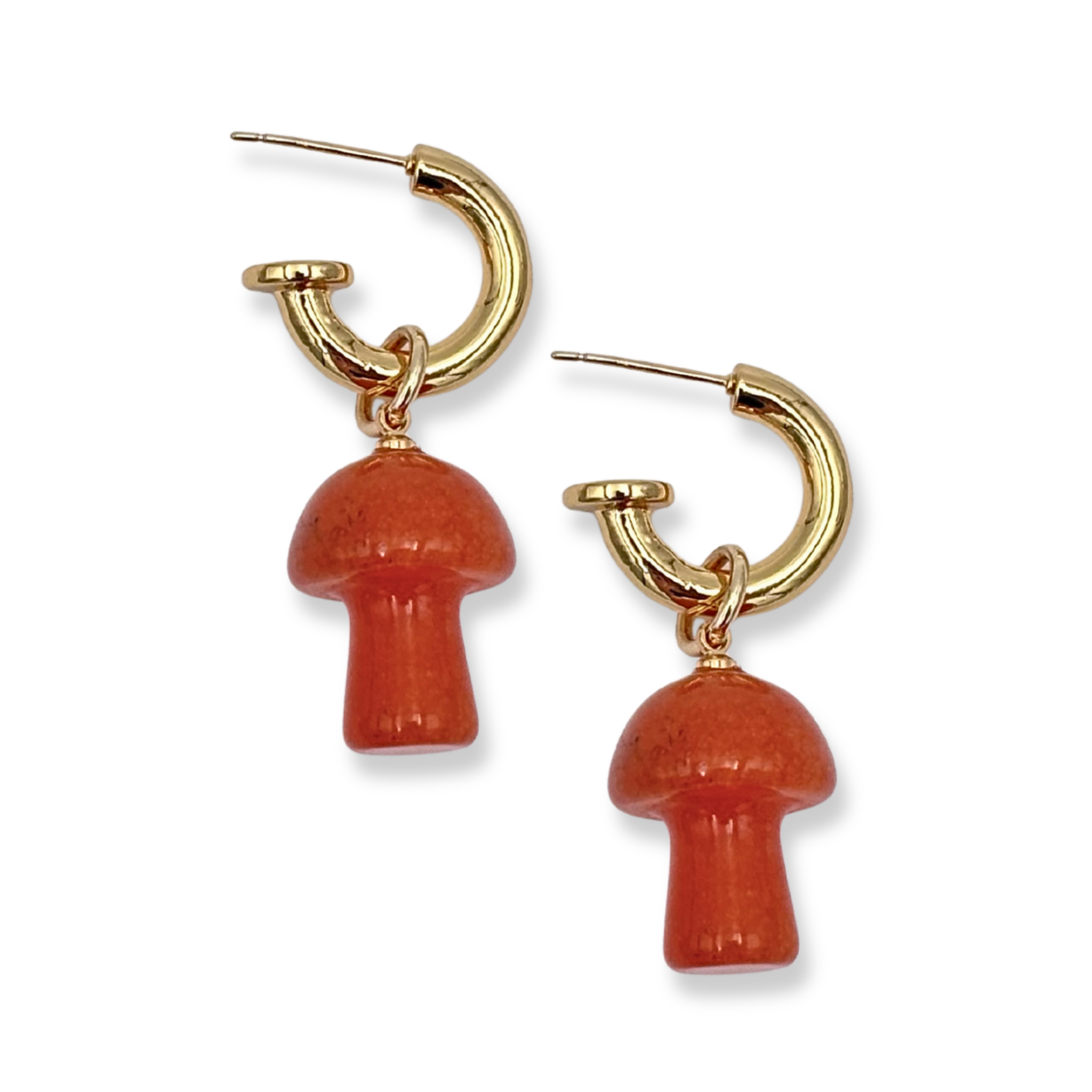 Carnelians semi-precious mushroom drop earrings with gold hoop by HOLST+LEE