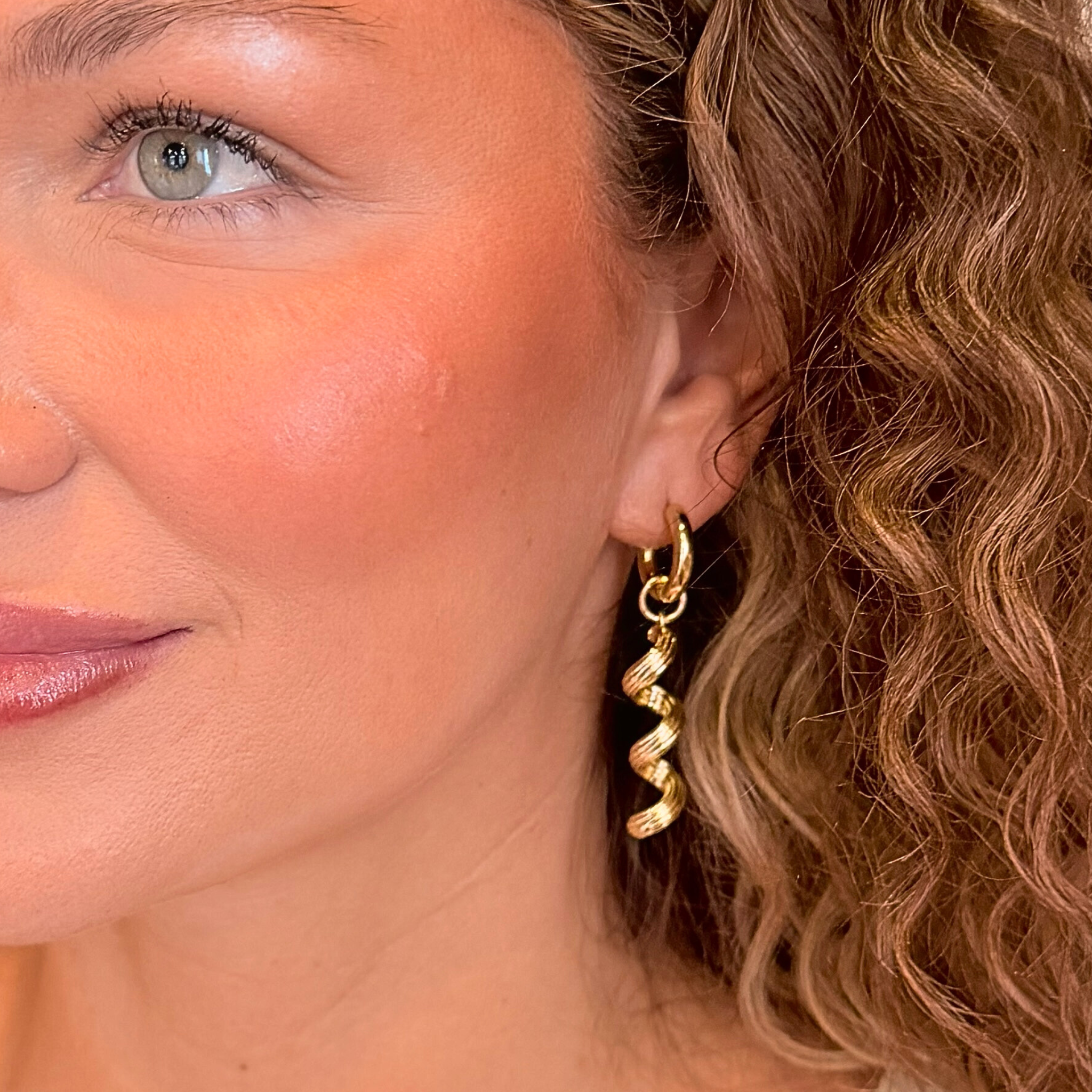 Cavatappi-Pasta Earrings - on model