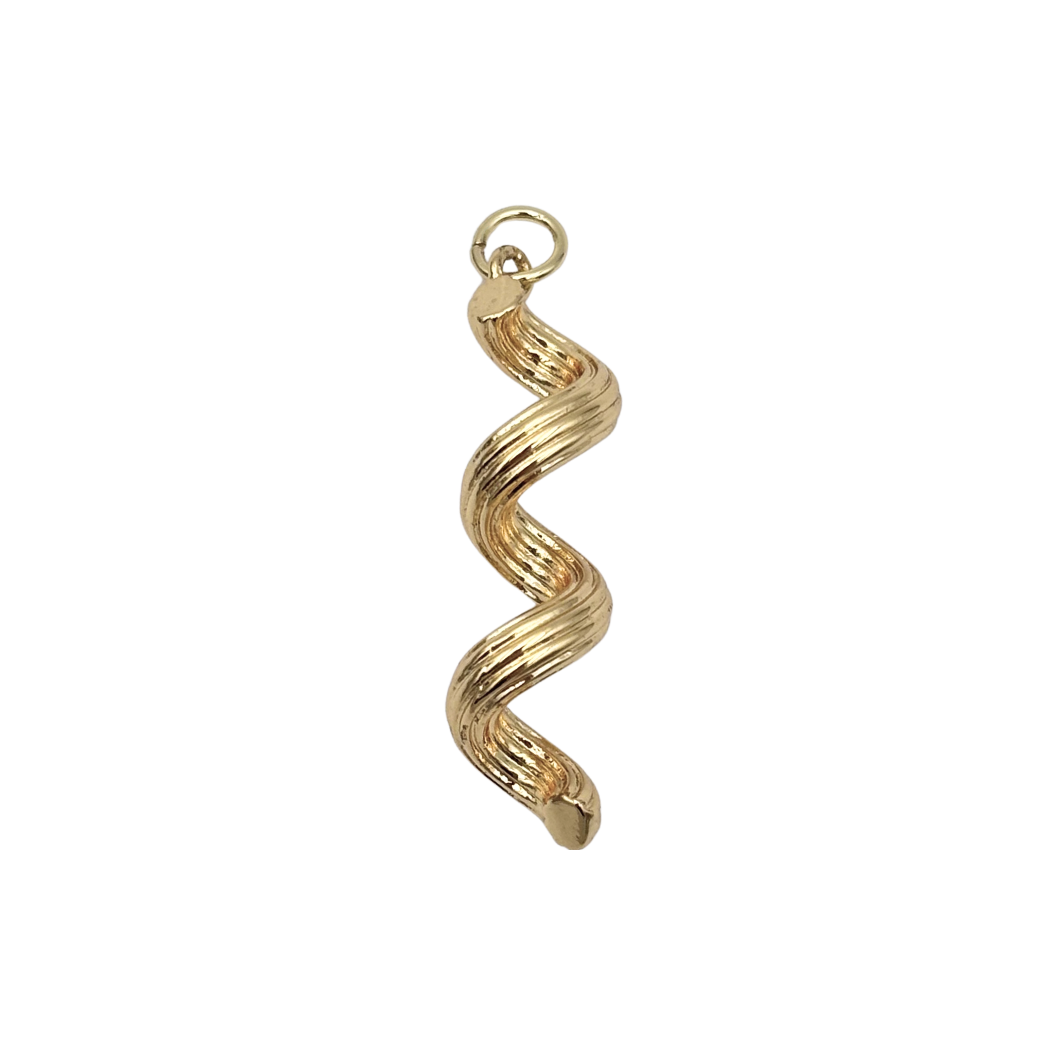 Polished gold S-shaped twist charm with spiral groove detail by HOLST+LEE
