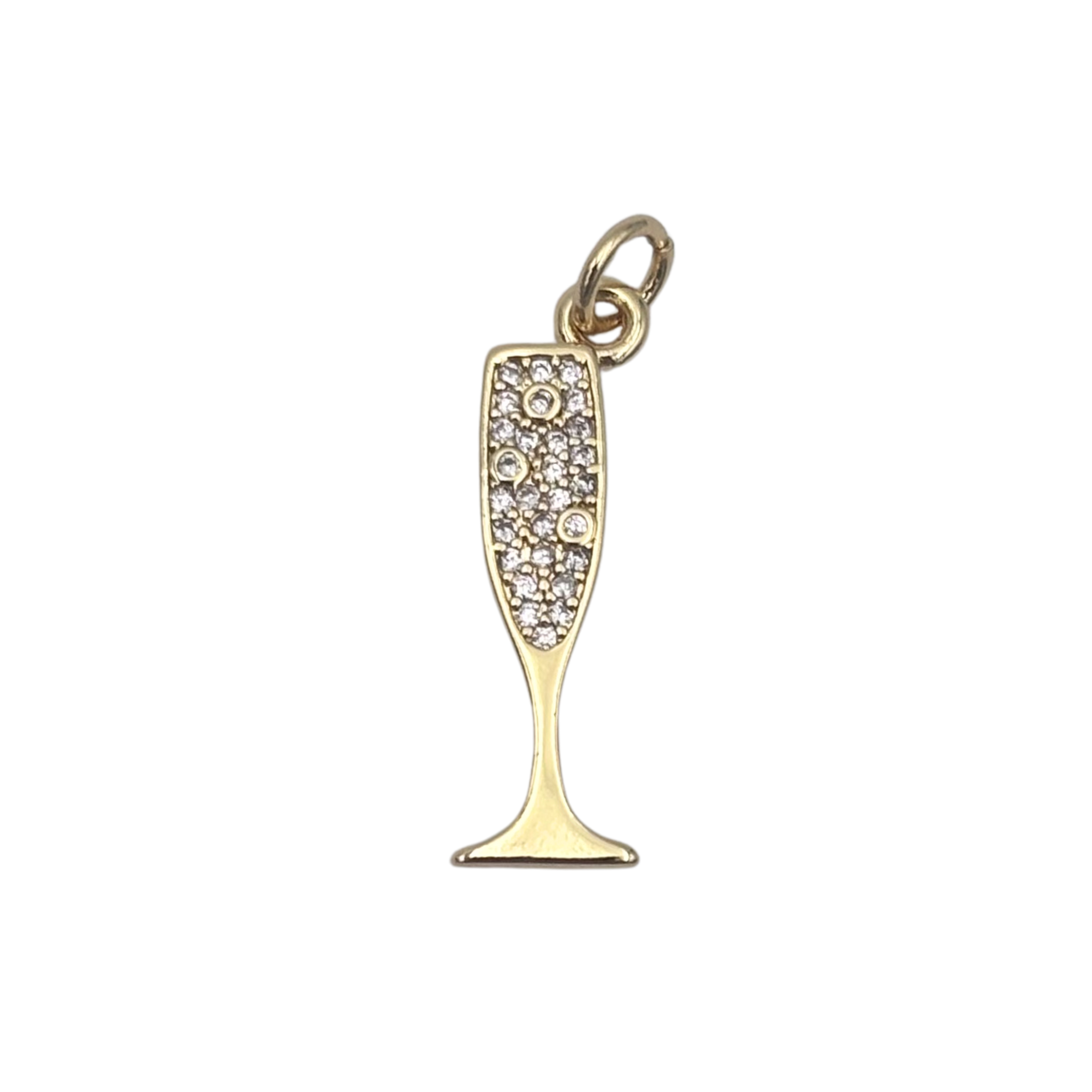 Gold champagne flute charm with fully pavé set with clear rhinestone by HOLST+LEE