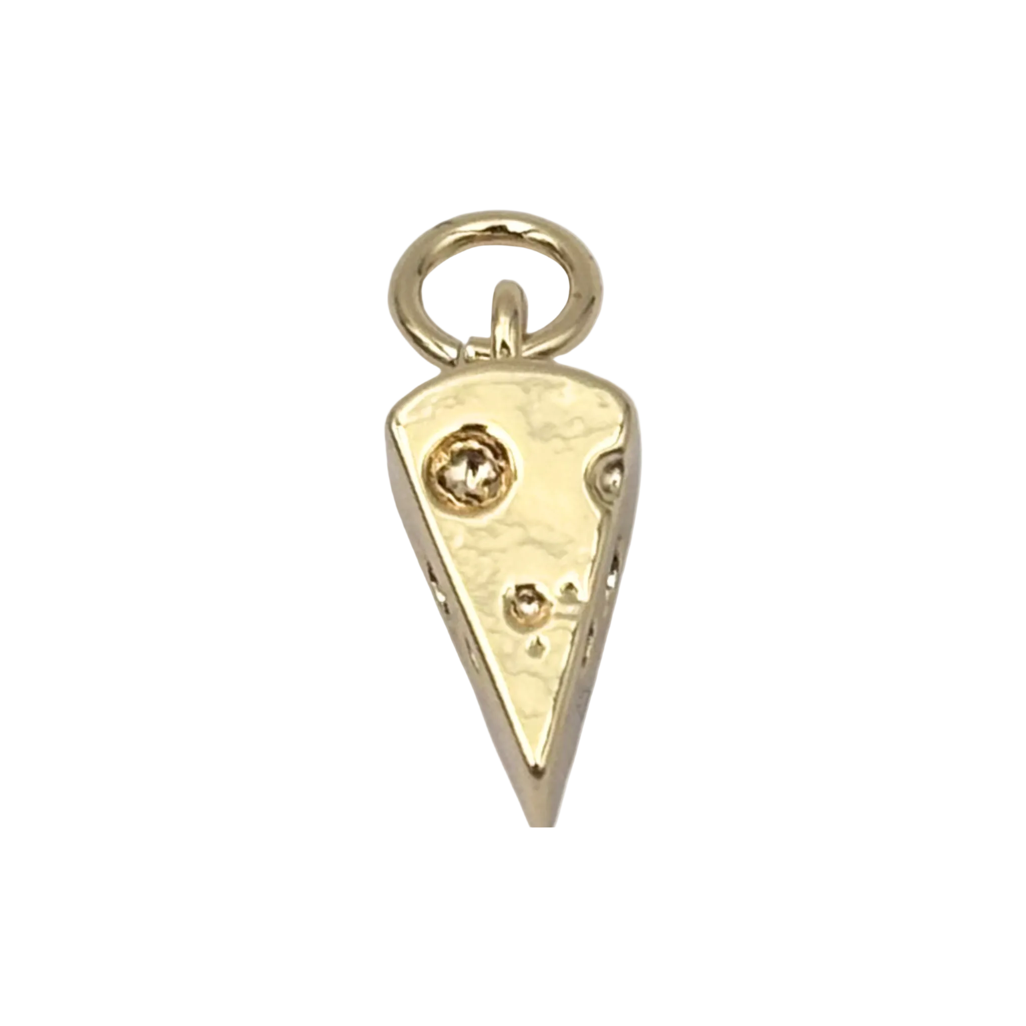 Gold cheese wedge charm pendant with  holes and textured surface detail by HOLST+LEE