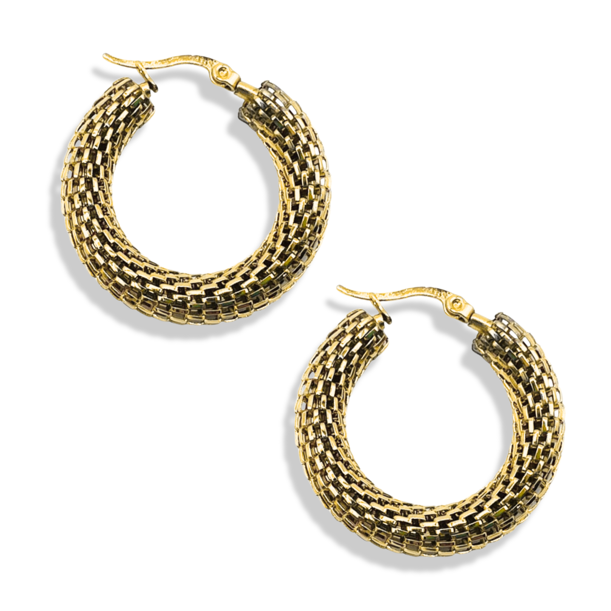Gold woven mesh hoop earrings by HOLST+LEE