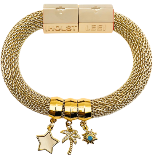 Classic Mesh Charm Bracelet Sand and Sky Signature Magnetic Clasp