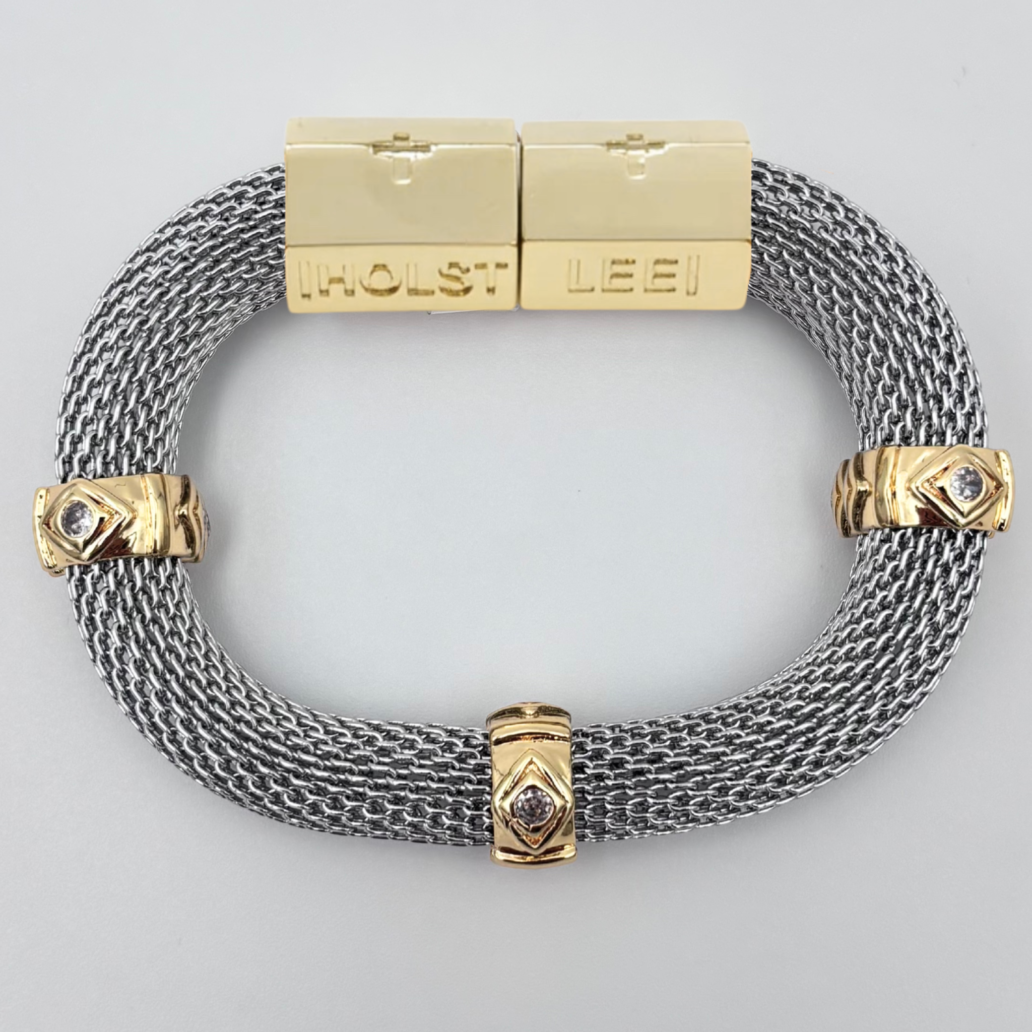 Classic Mesh with Clear Evil Eye Bracelet - Two-Tone - signature magnetic clasp