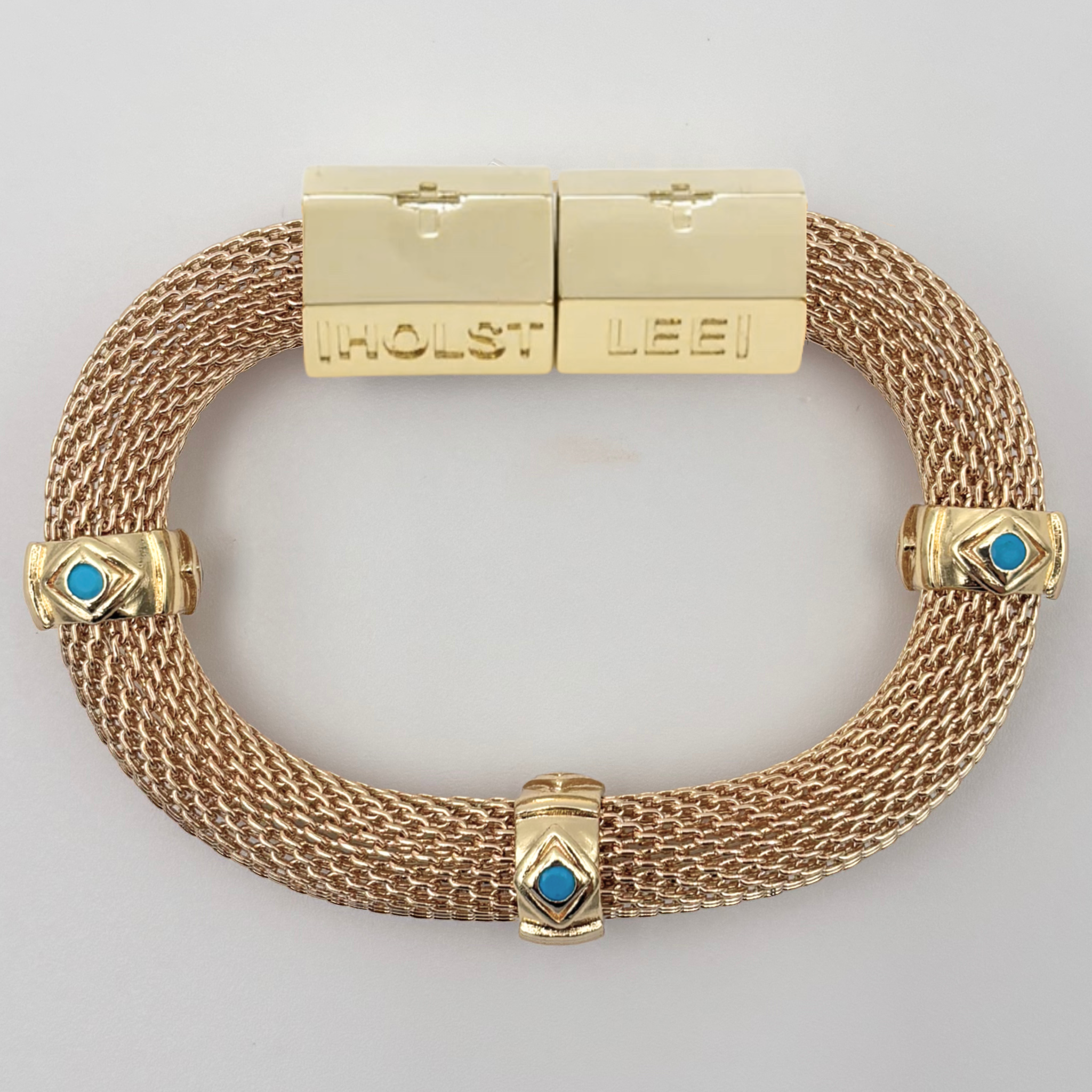 Classic Mesh with Turquoise Evil Eye Bracelet - Gold - signature magnetic clasp