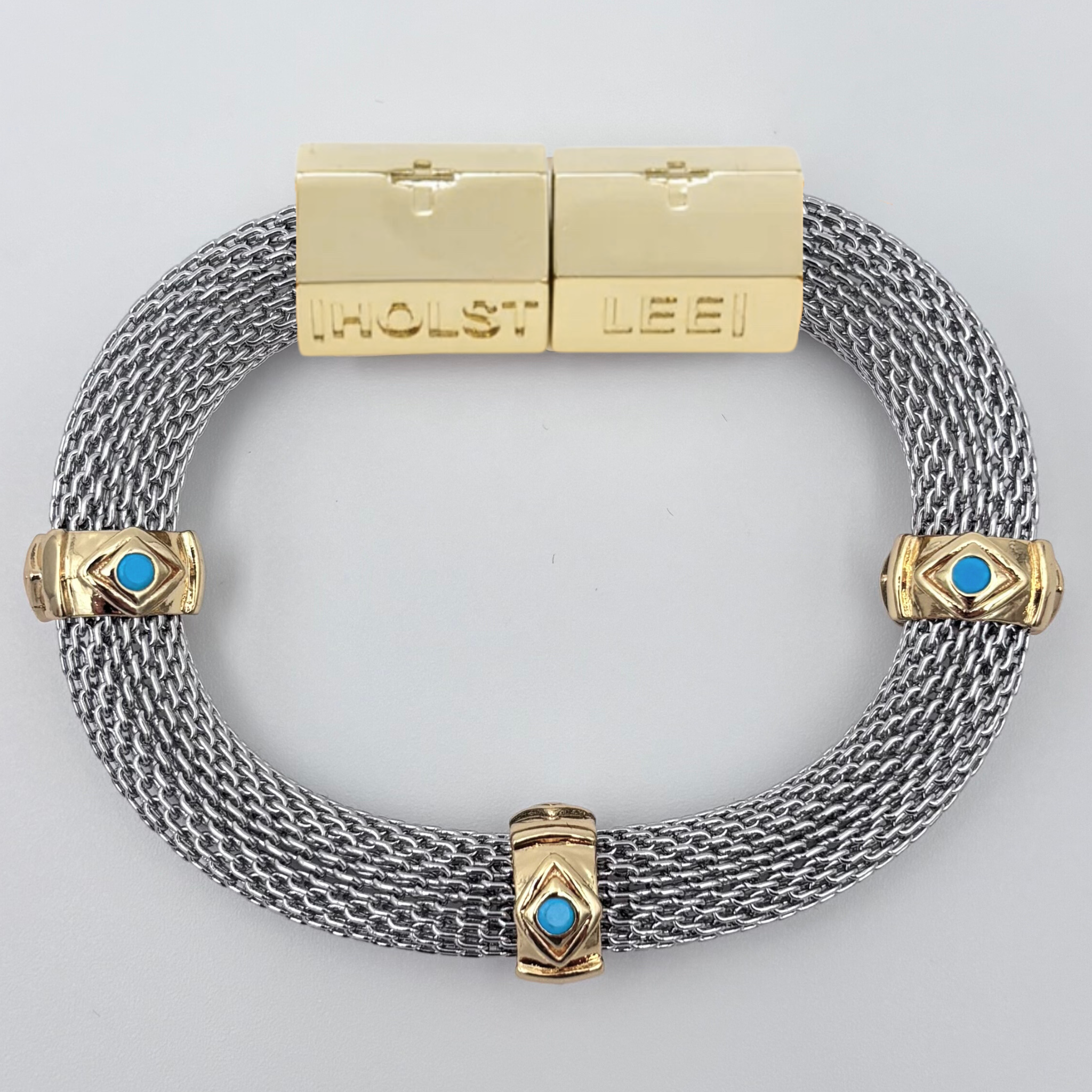 Classic_Mesh_with_Turquoise_Evil_Eye_Bracelet_-_Tow-Tone_-_signature_magnetic_clasp