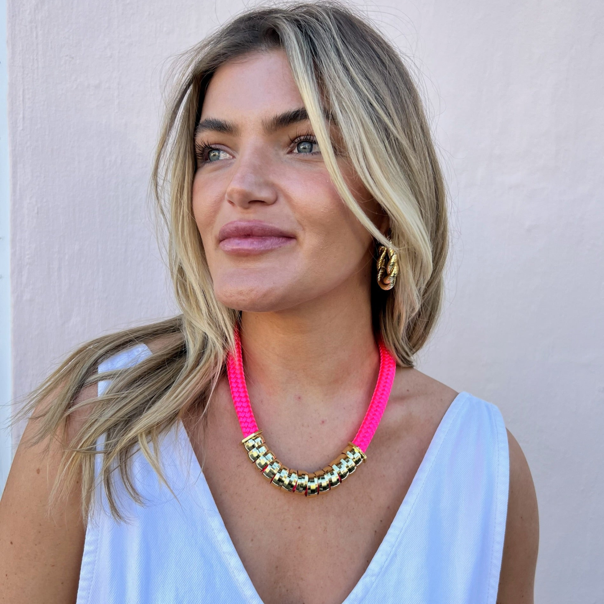 Classic Neon Pink Necklace on Model