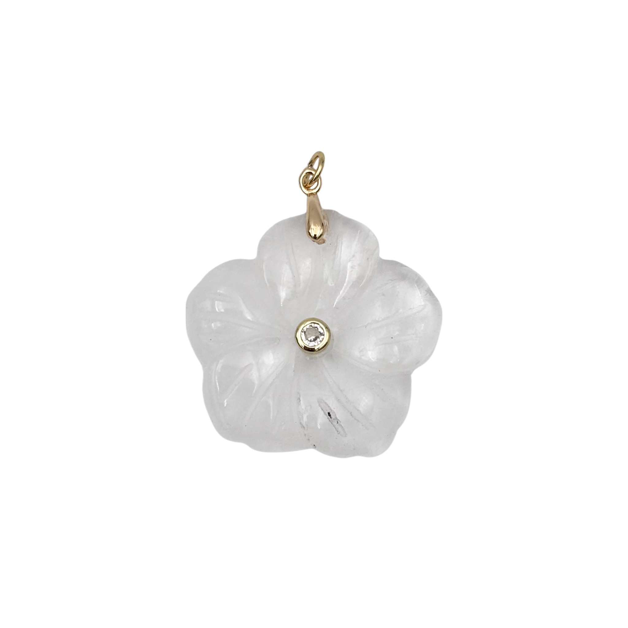 Clear quartz semi-precious flower pendant with rhinestone center piece by HOLST+LEE