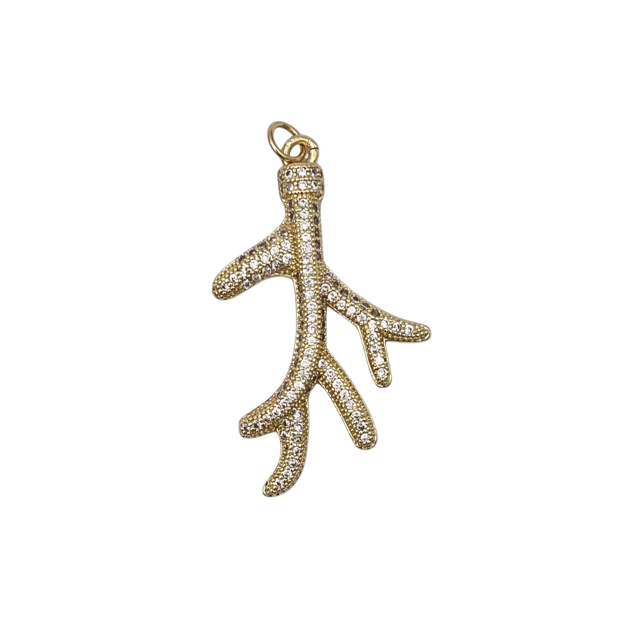 Gold coral branch charm with fully pavé set clear rhinestones throughout by HOLST+LEE