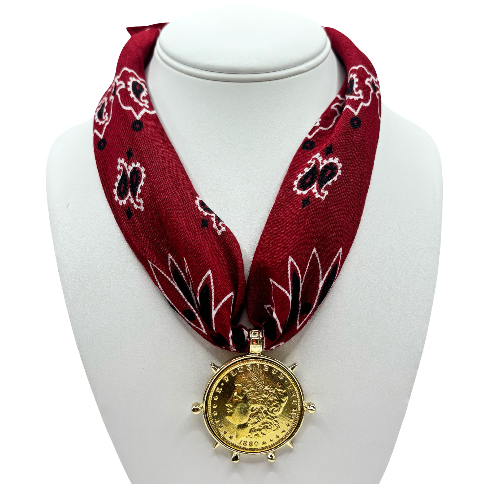 CoinBandanaNecklace-Maroon/Silver
