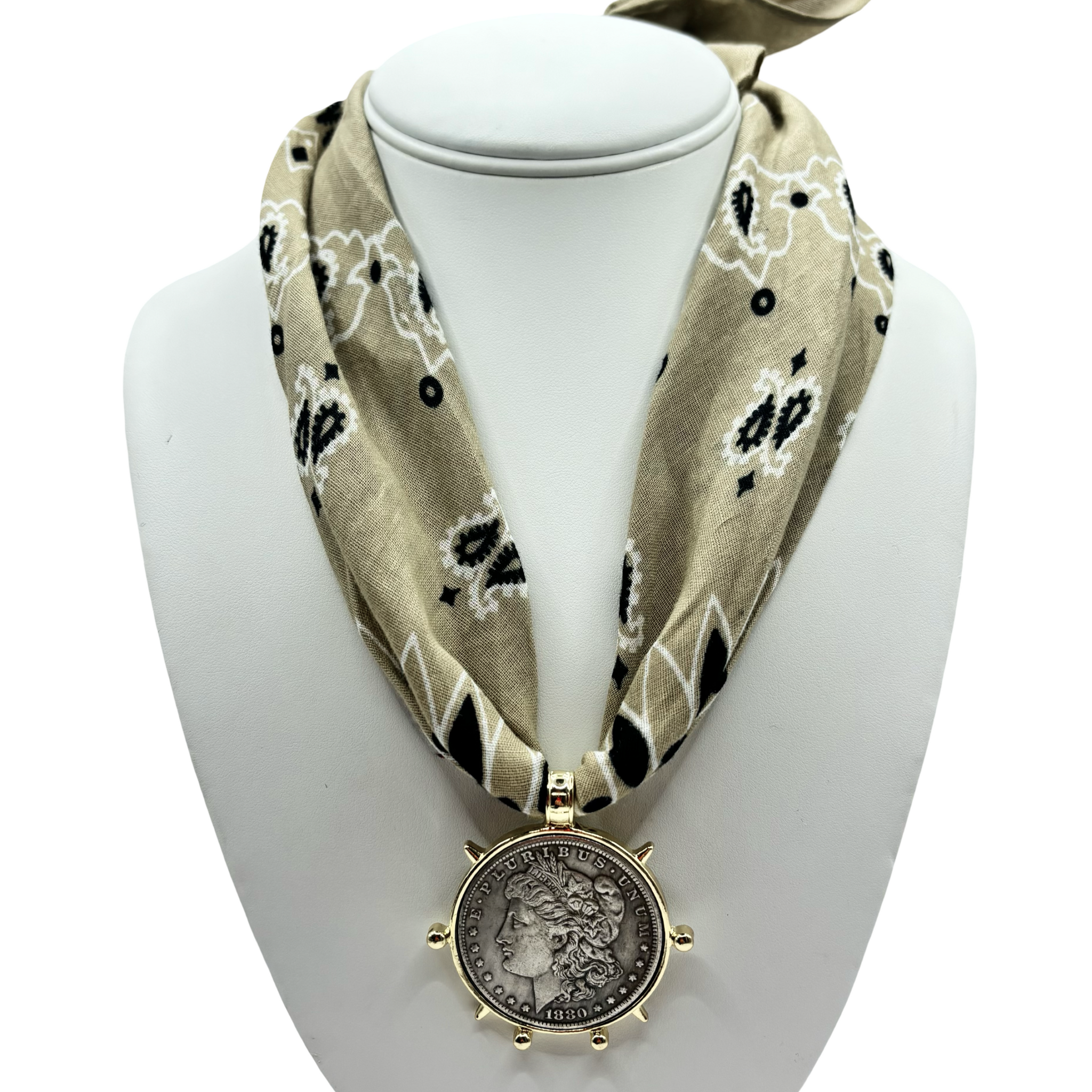 Tan bandana with silver coin pendant by HOLST+LEE