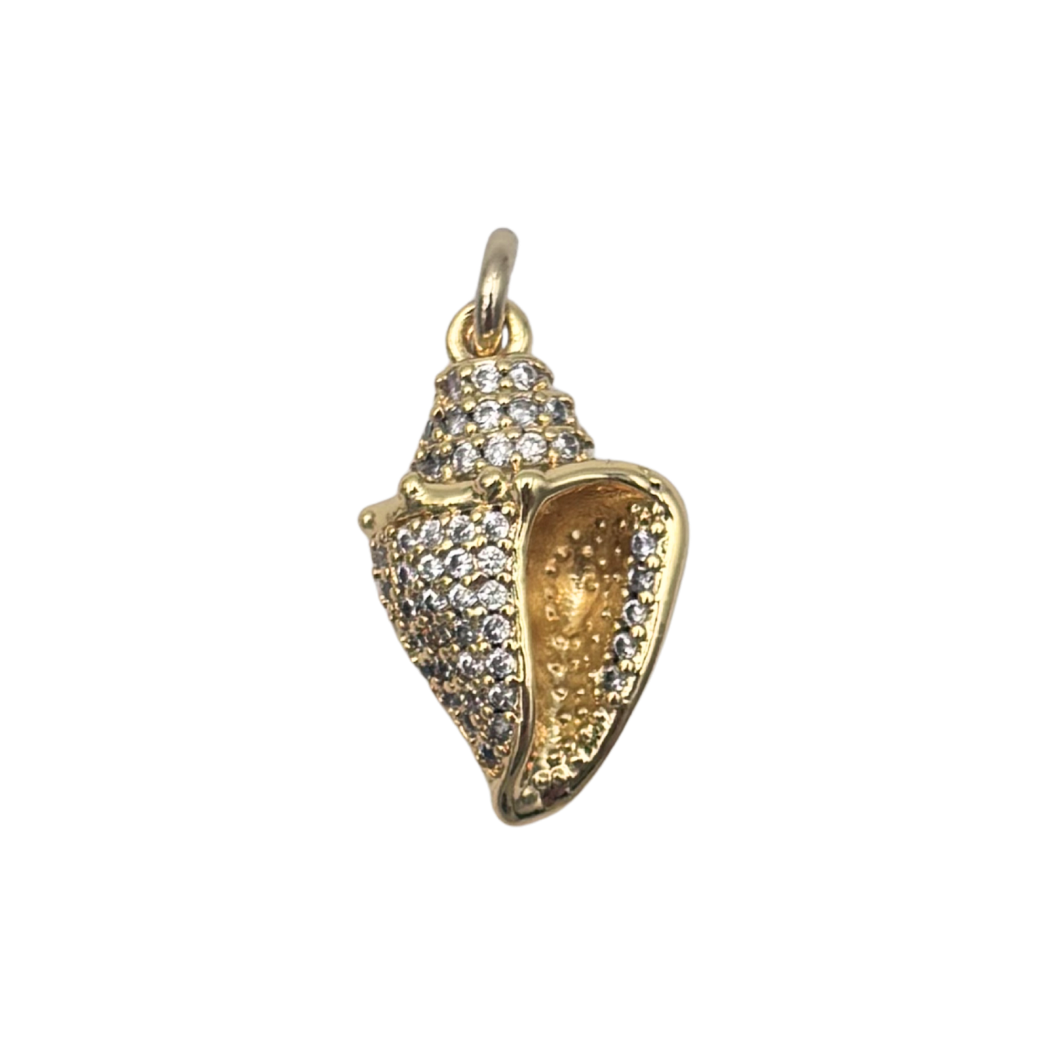 Gold pavé rhinestone conch shell charm by HOLST+LEE