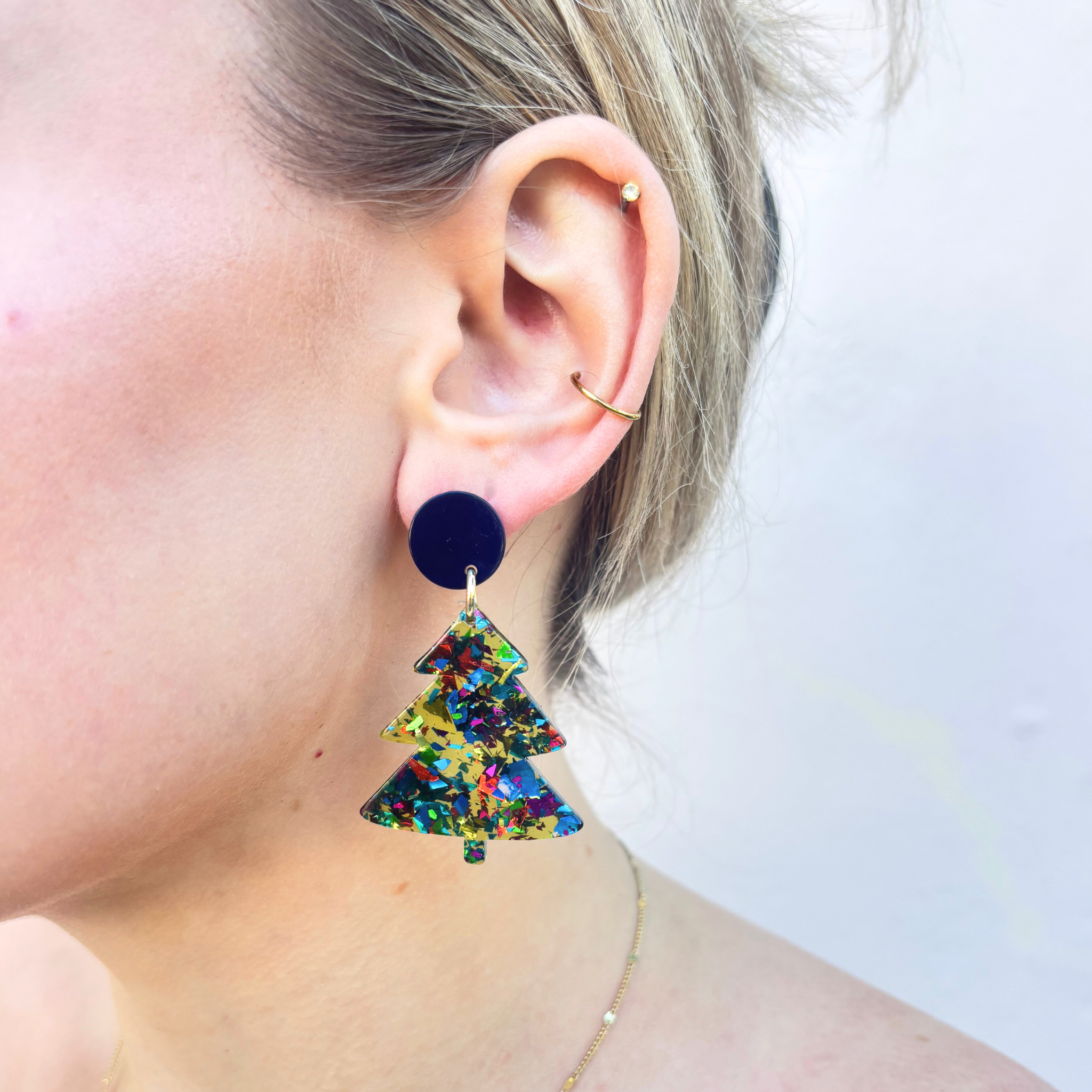 Confetti Tree Earrings - multi - on model