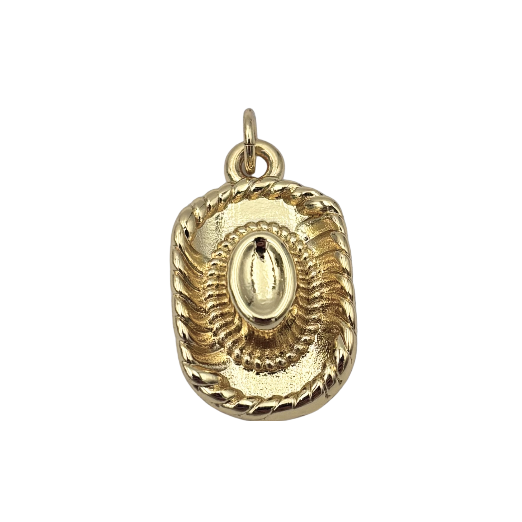 Gold cowgirl hat charm with rope band and textured brim by HOLST+LEE