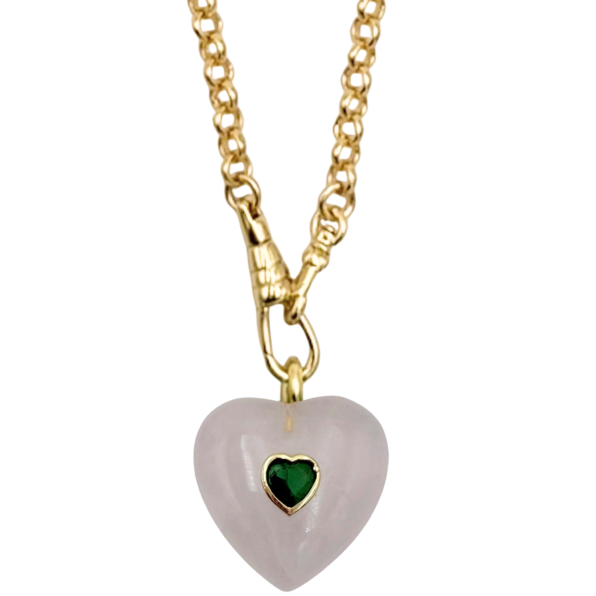 Gold rolo chain necklace with crystal quartz heart pendant by HOLST+LEE
