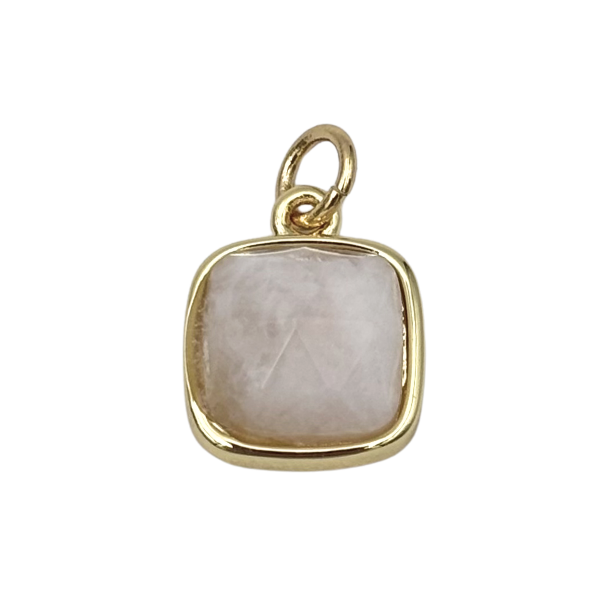 Gold cushion-bezel pendant with faceted crystal quartz stone by HOLST+LEE