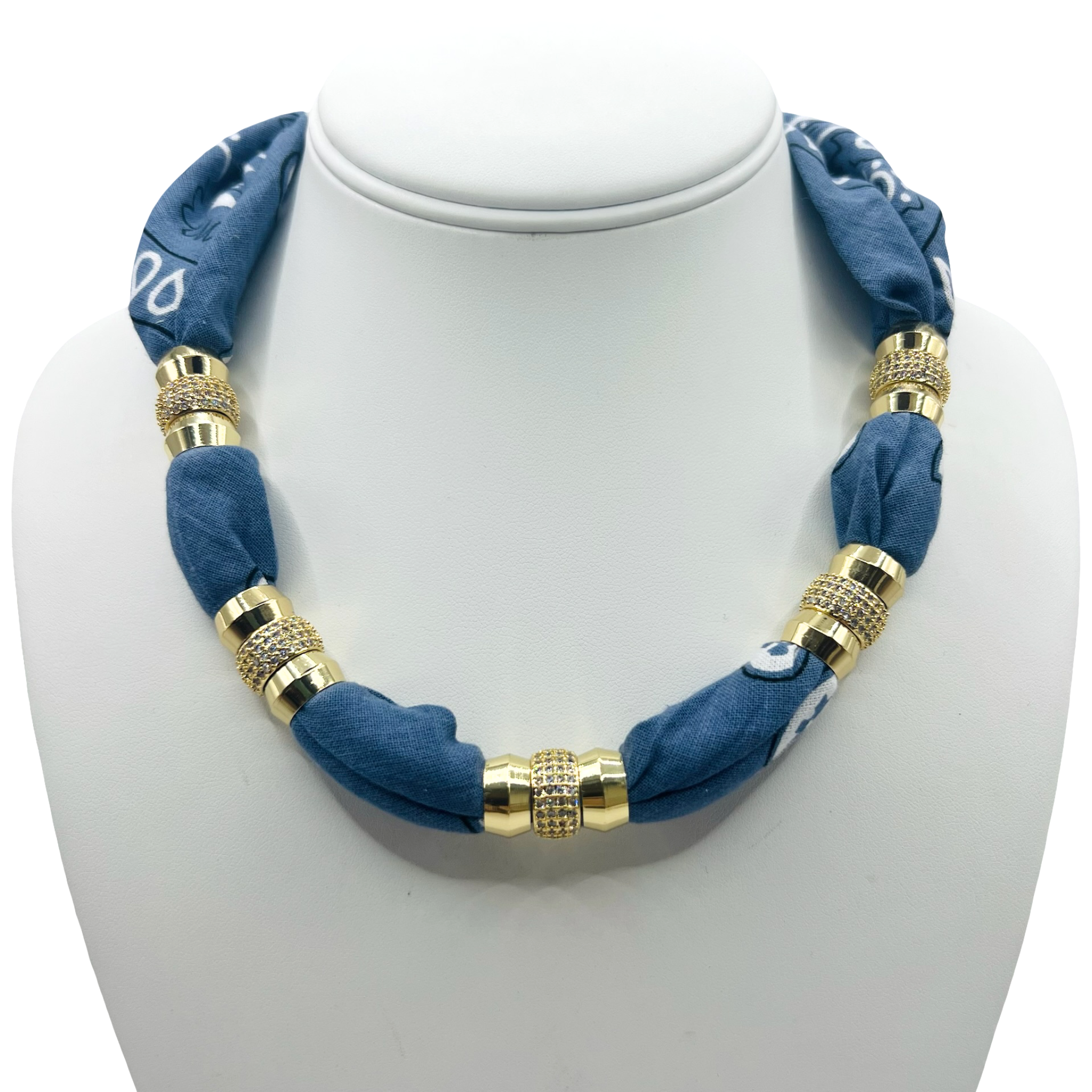 Denim Bandana Necklace bust form - signature magnetic clasp