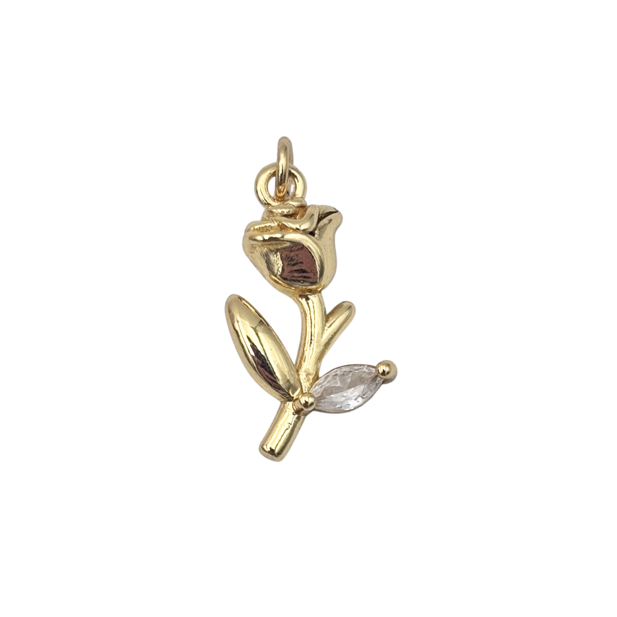 Gold tulip stem charm with marquise crystal leaf by HOLST+LEE