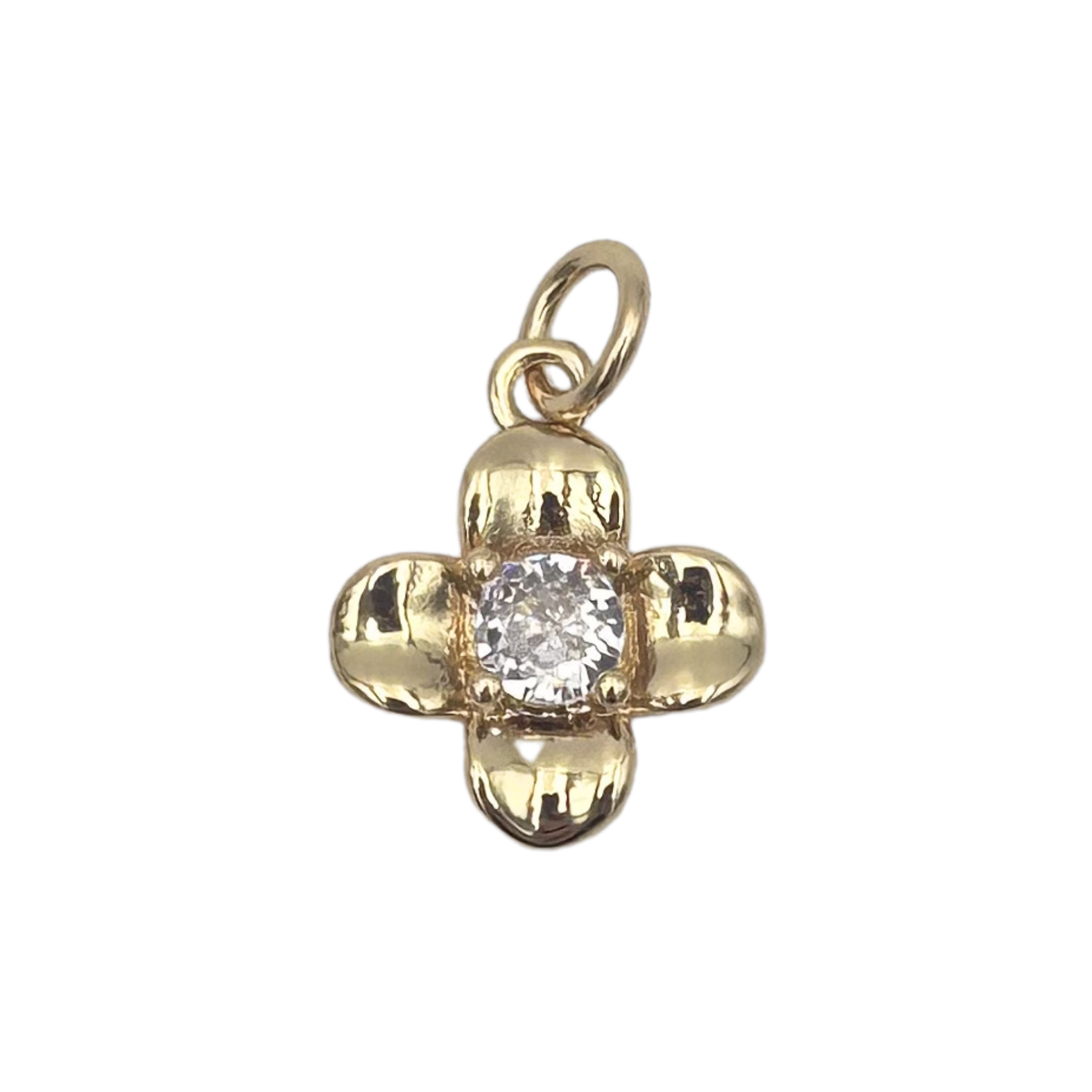 Gold four-petal flower pendant with prong-set round diamond center, polished  petals by HOLST+LEE
