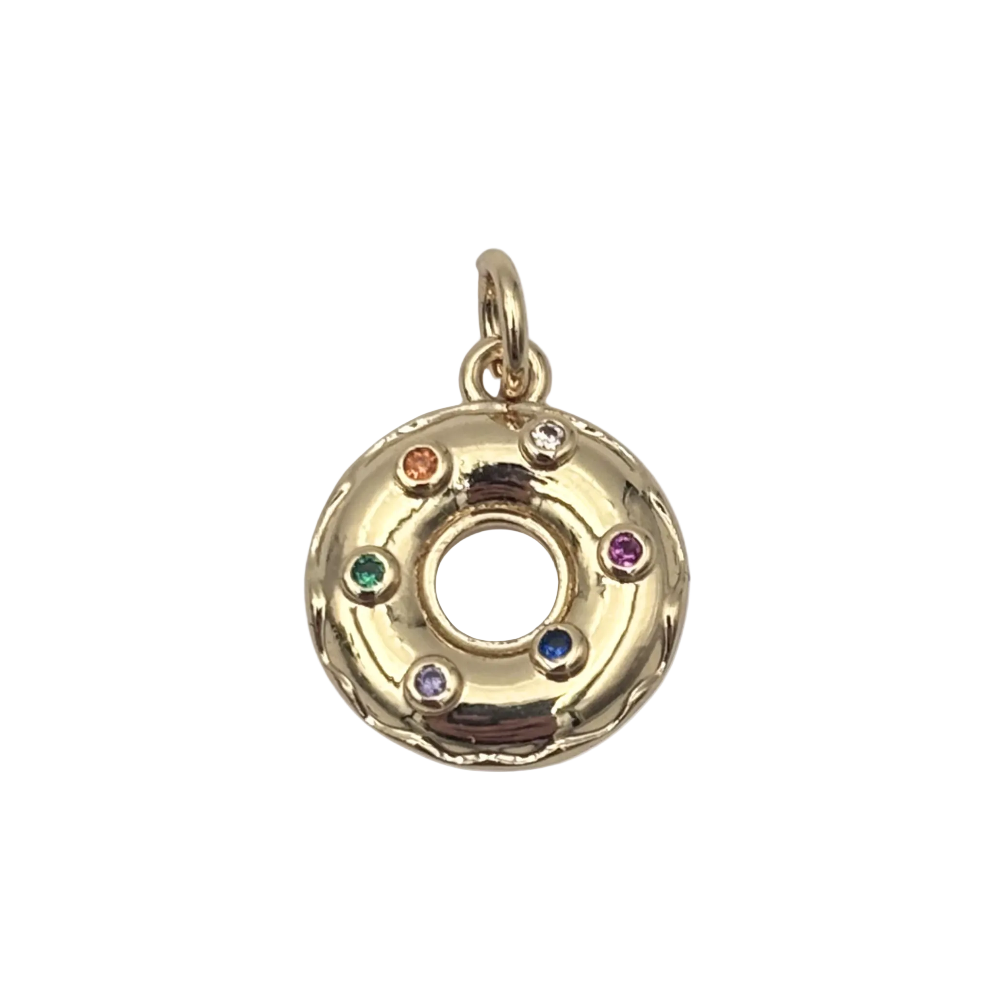 Gold donut-shaped charm with colorful rhinestones by HOLST+LEE