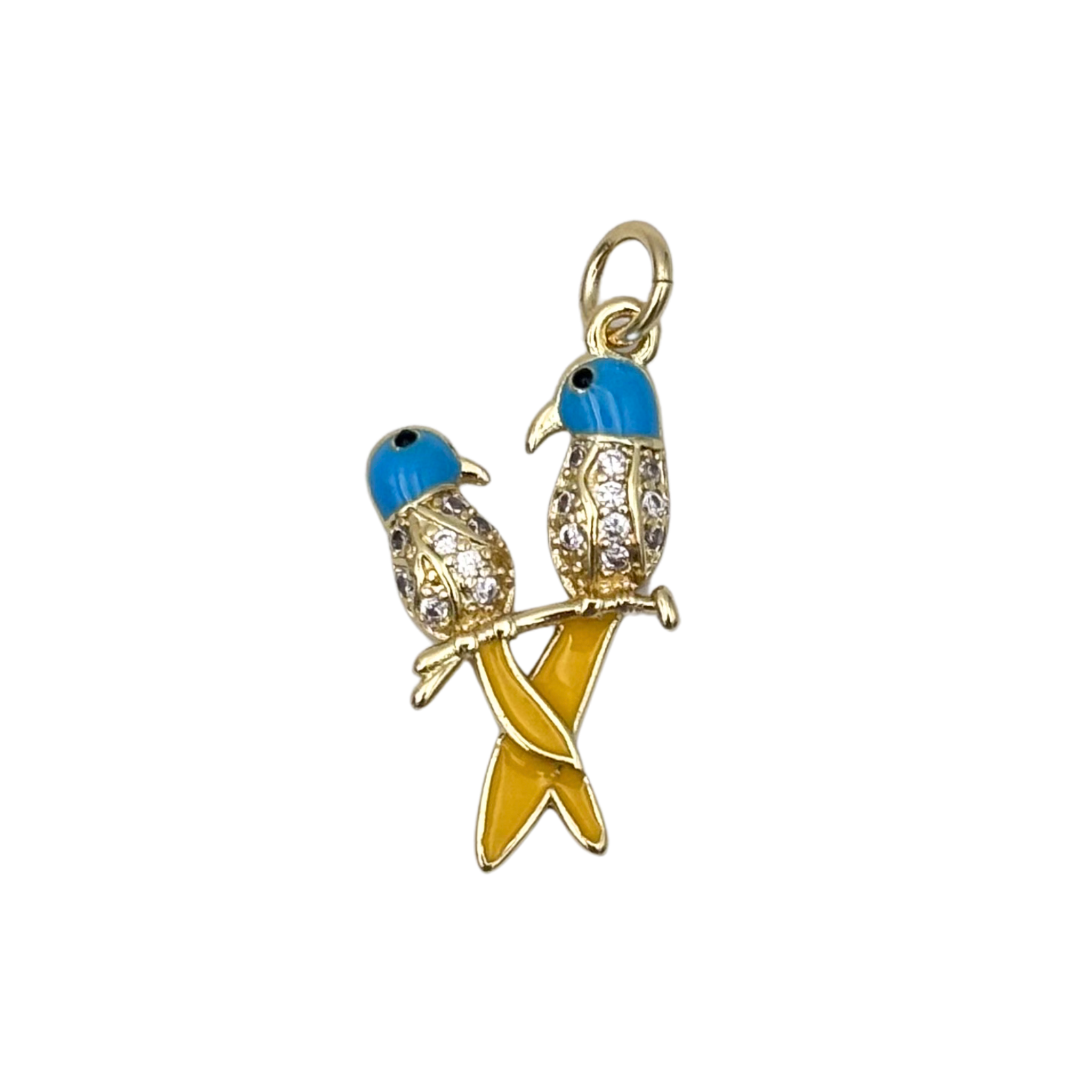 Gold parrot duo charm with pave rhinestone body and enamel finish by HOLST+LEE