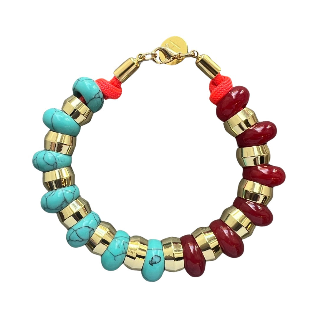 Semi-Precious Bracelet Red Onyx &amp; Turquoise