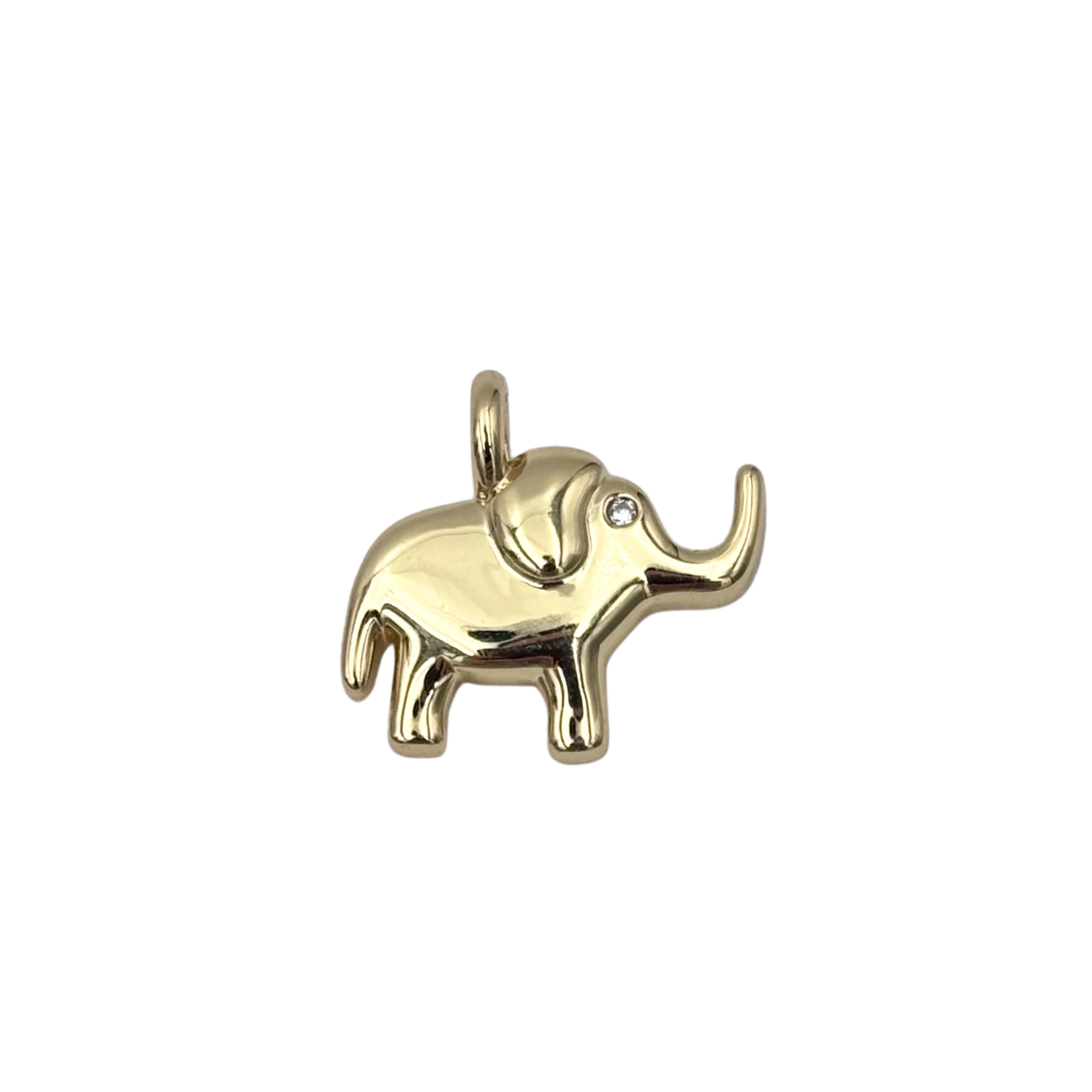 Gold elephant charm with glossy finish with clear rhinestone eye by HOLST+LEE